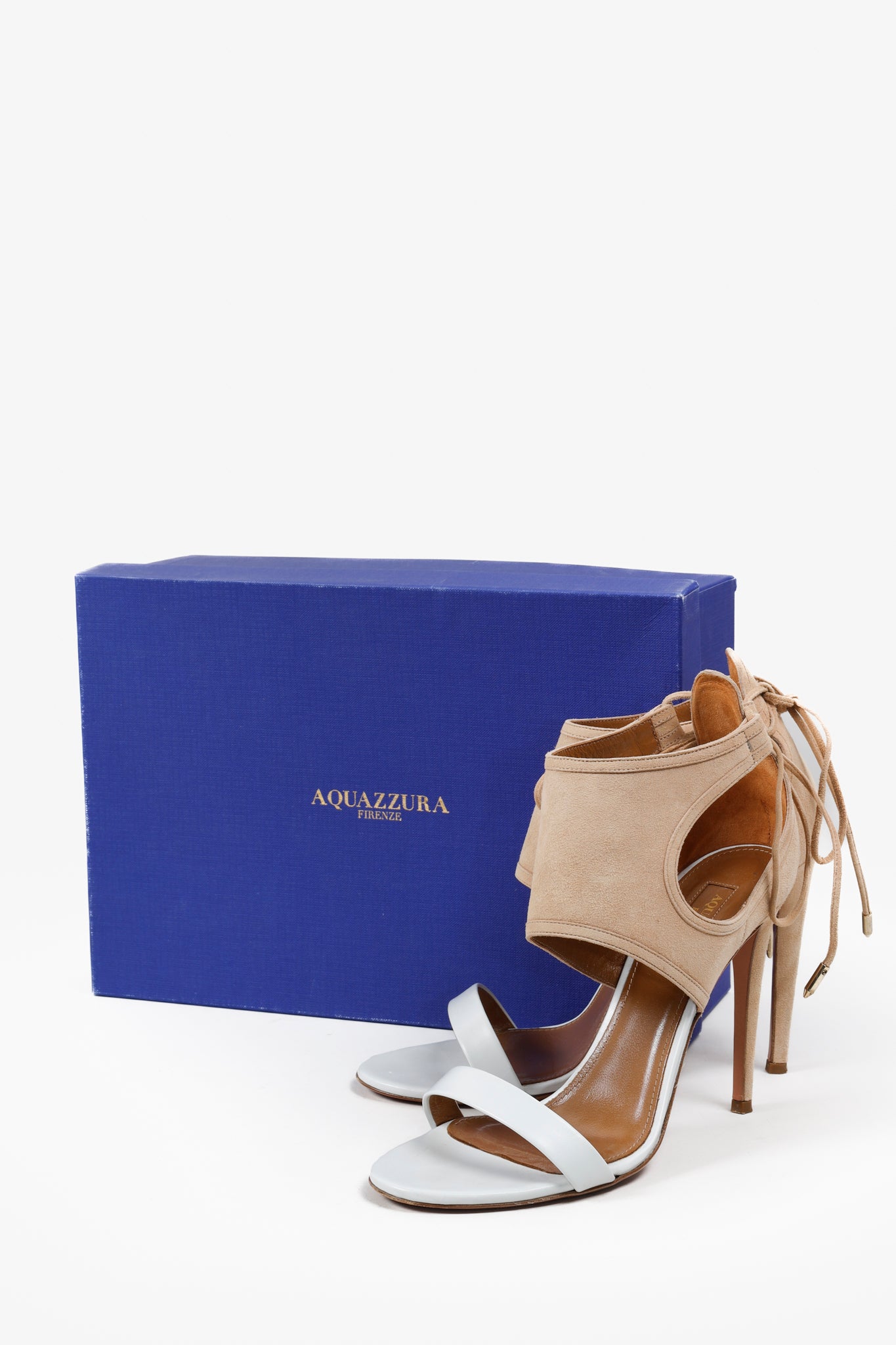 Aquazzura Beige & White Suede Sandals Heels
