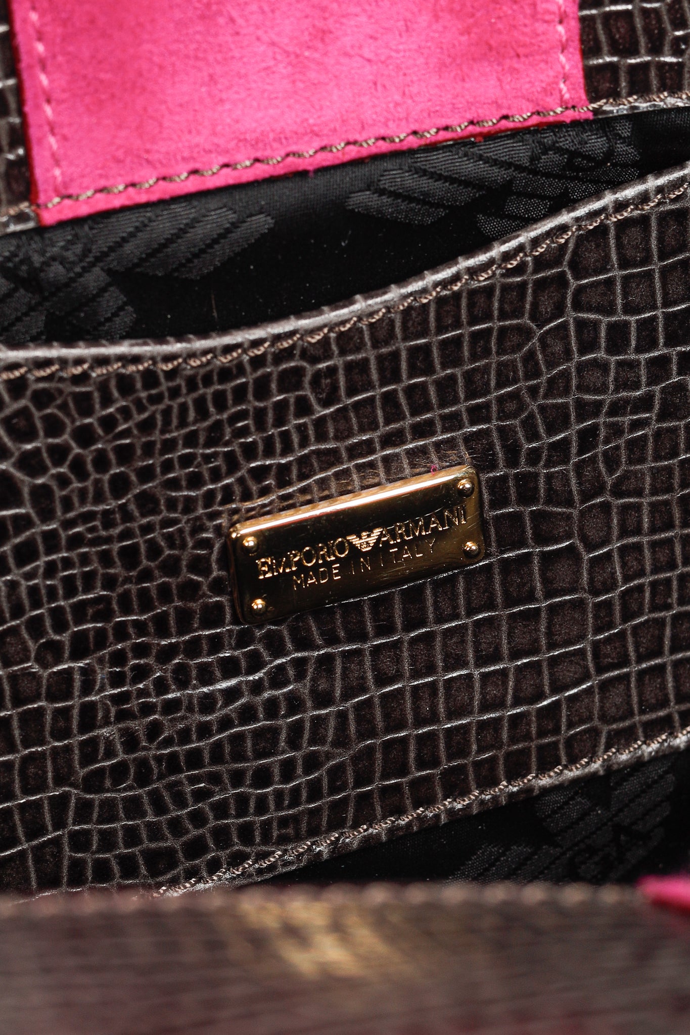Emporio Armani Grey Croc-Embossed Leather Purple Suede-Bow Shoulder Bag