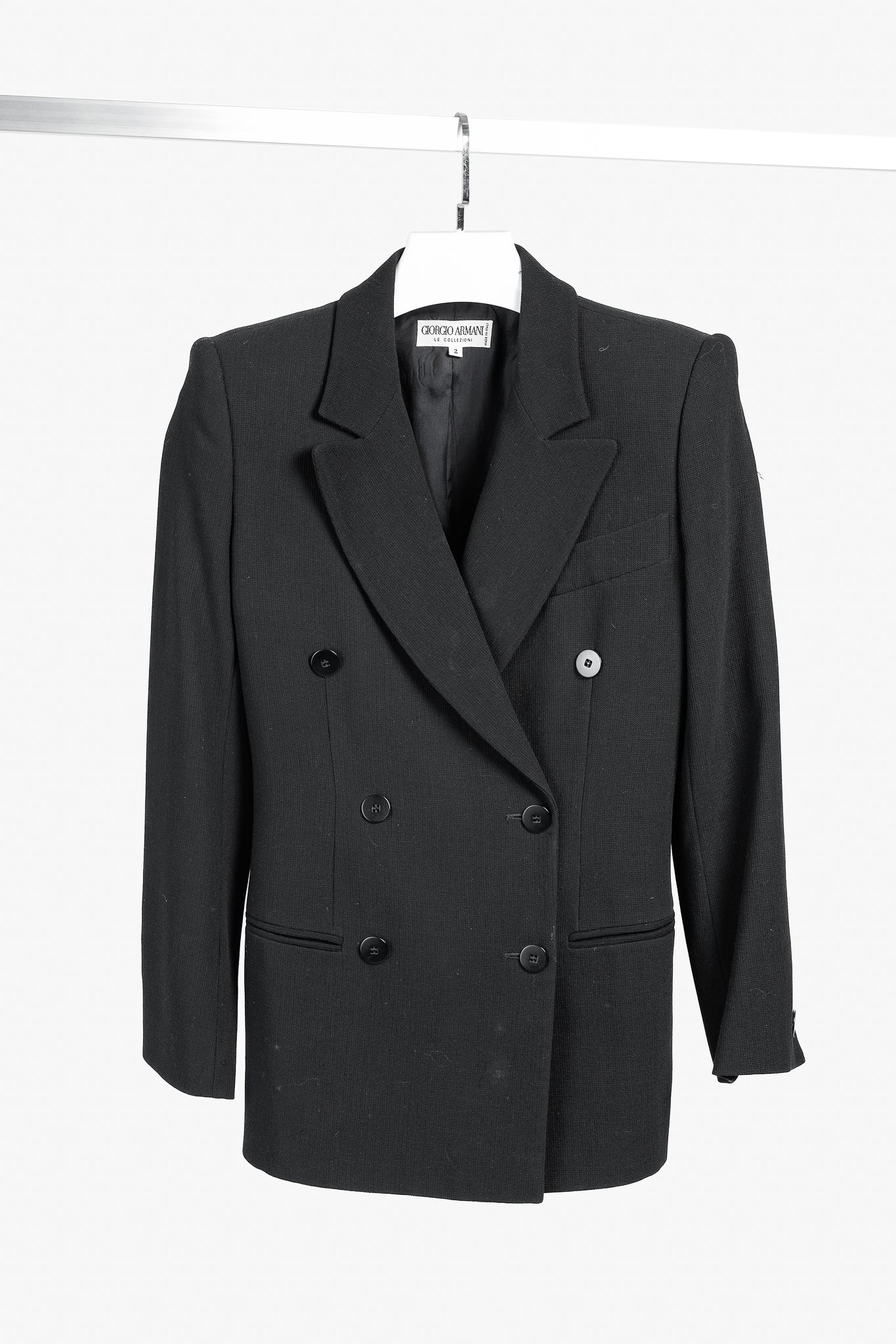 Giorgio Armani Vintage Double-Breasted Black Virgin Wool Blazer
