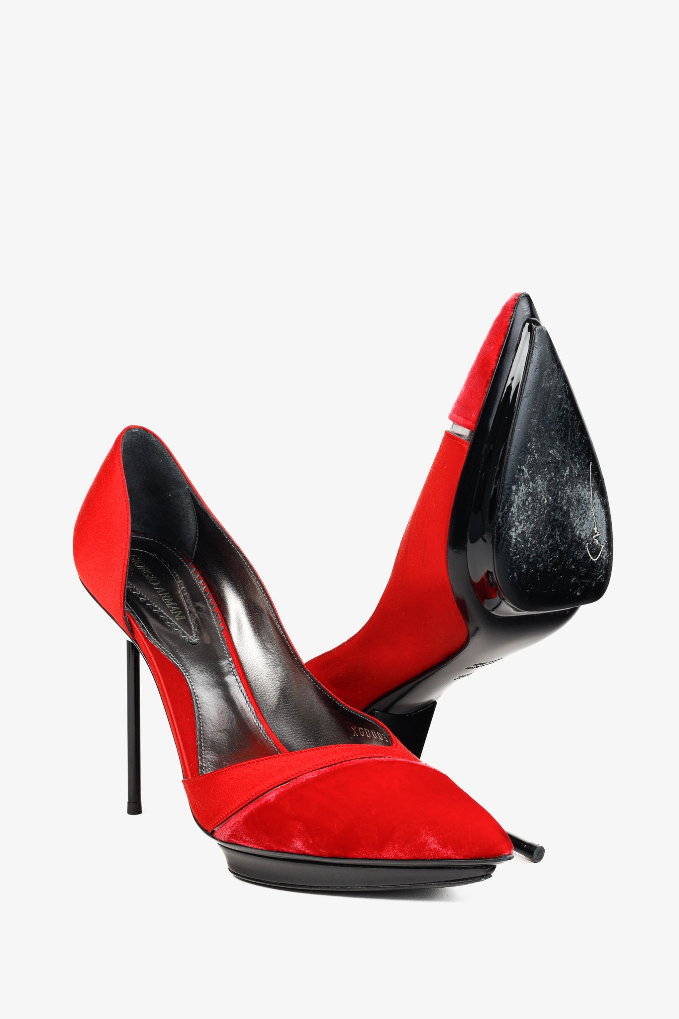 Giorgio Armani Rosso Velvet & Satin D'Orsay Heels