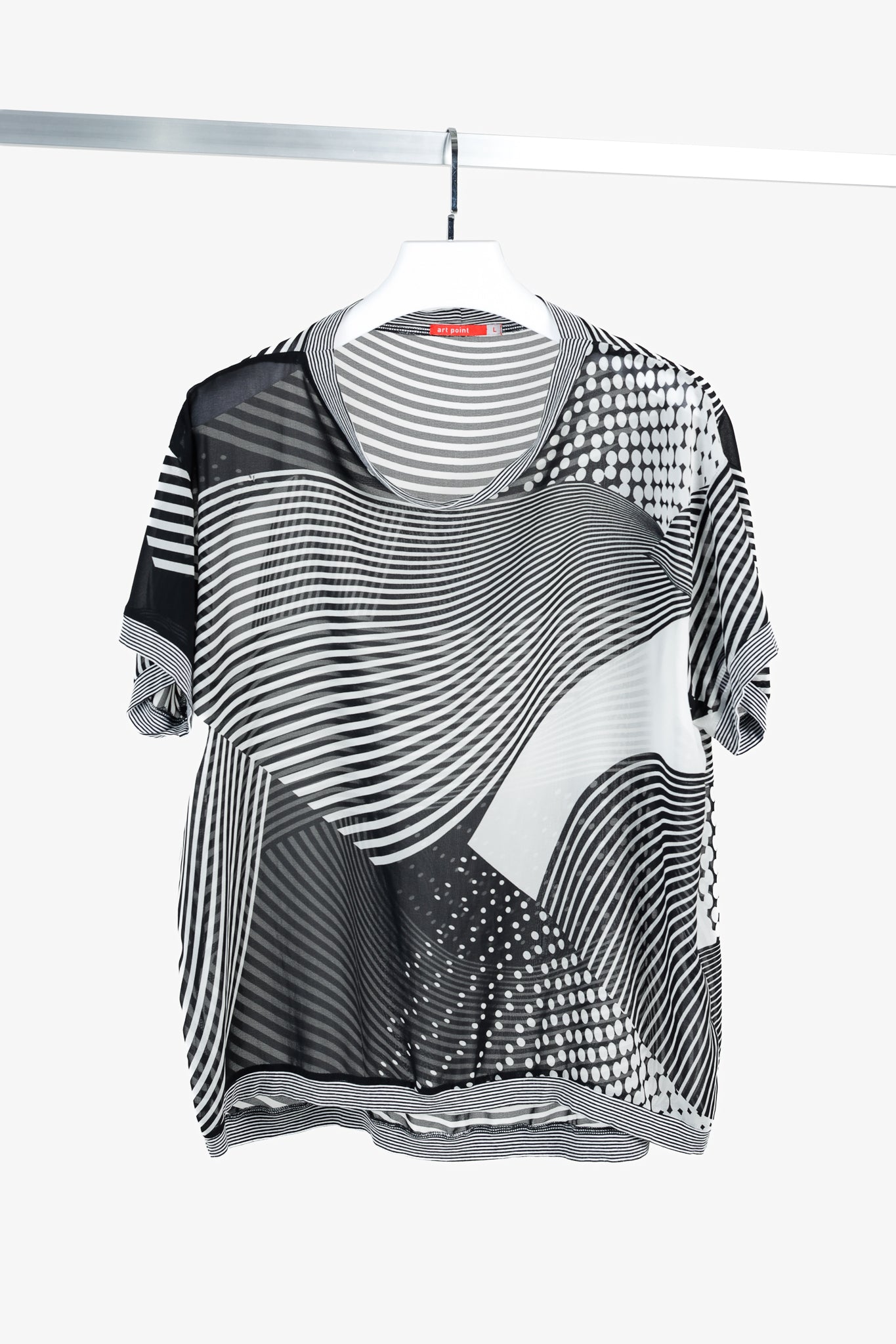 Art Point Black & White Striped Polka-Dot Chiffon Blouse