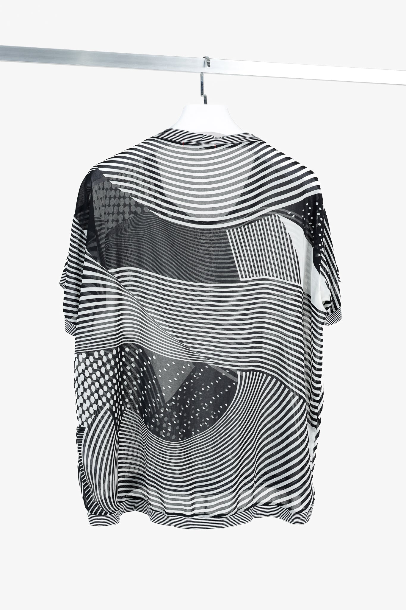Art Point Black & White Striped Polka-Dot Chiffon Blouse