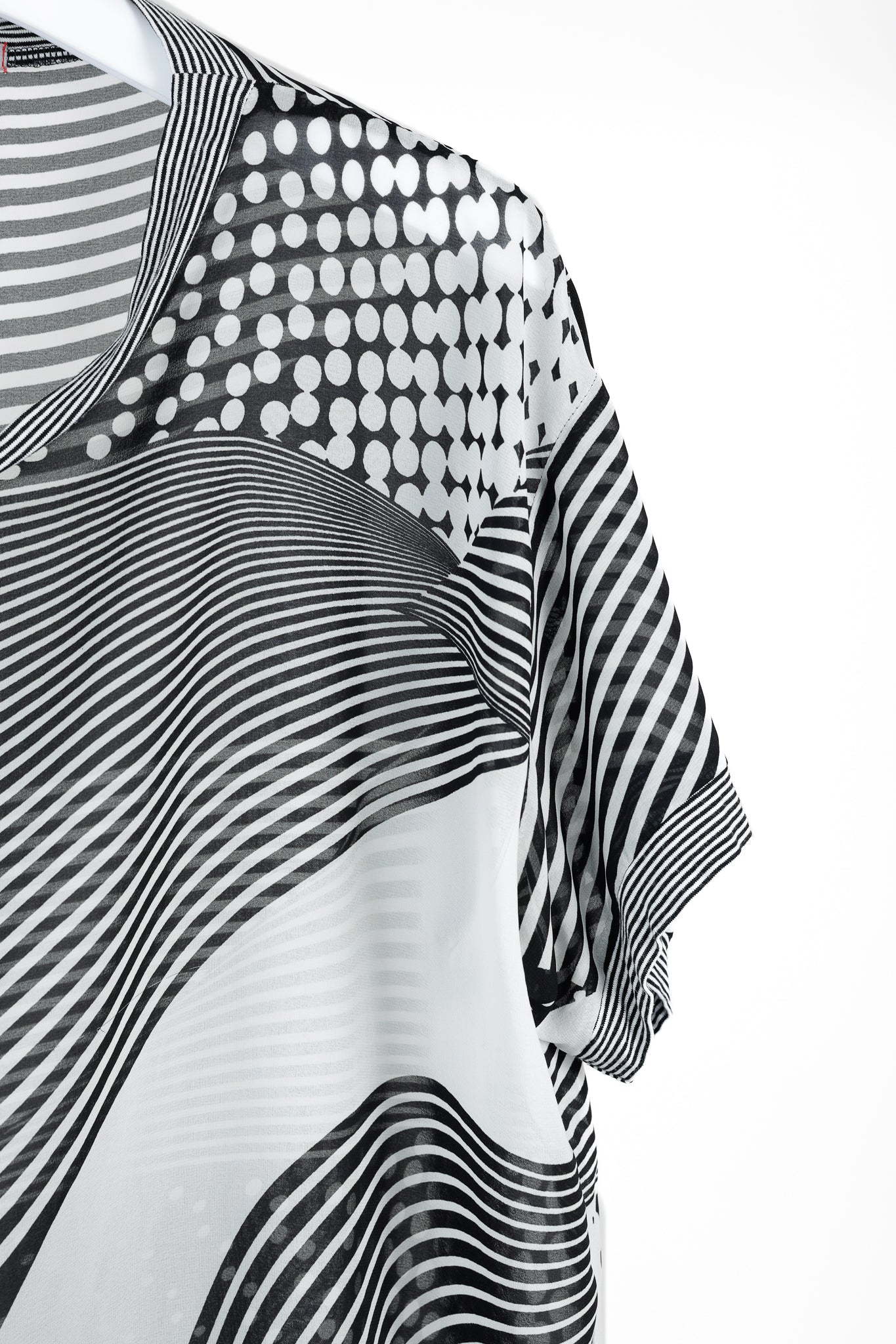 Art Point Black & White Striped Polka-Dot Chiffon Blouse