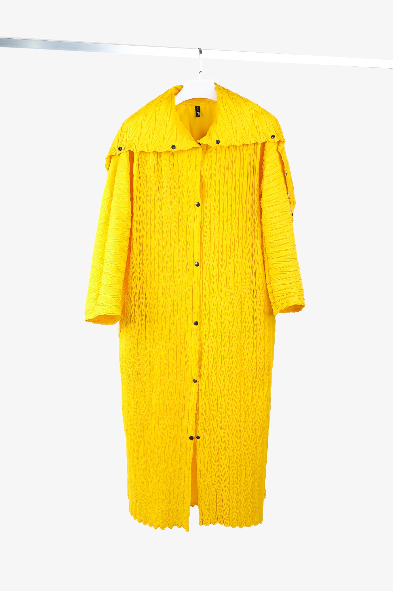 Babette Yellow Pleated Snap-Front Cowl-Collar Maxi Coat
