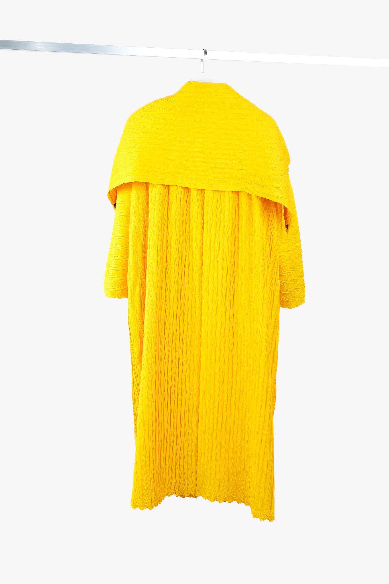 Babette Yellow Pleated Snap-Front Cowl-Collar Maxi Coat