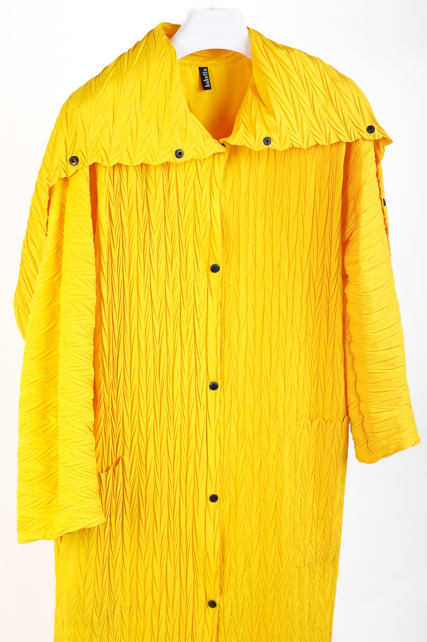Babette Yellow Pleated Snap-Front Cowl-Collar Maxi Coat