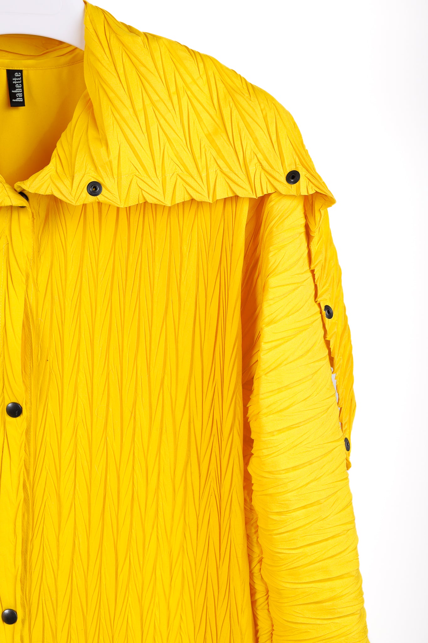 Babette Yellow Pleated Snap-Front Cowl-Collar Maxi Coat