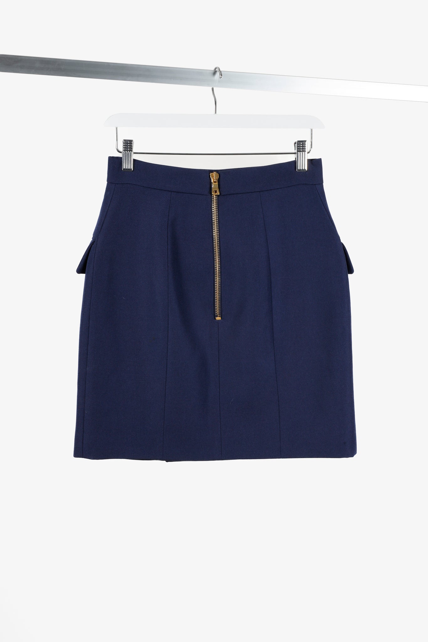 Balmain Navy Double-Breasted Button Mini Skirt