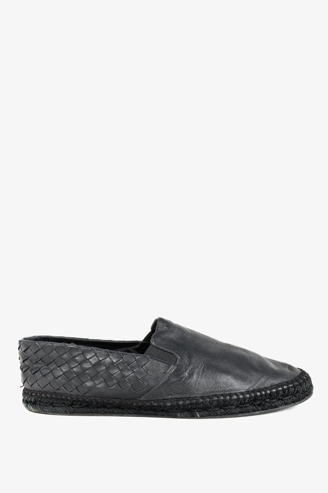 Bottega Veneta Woven Black Leather Espadrille