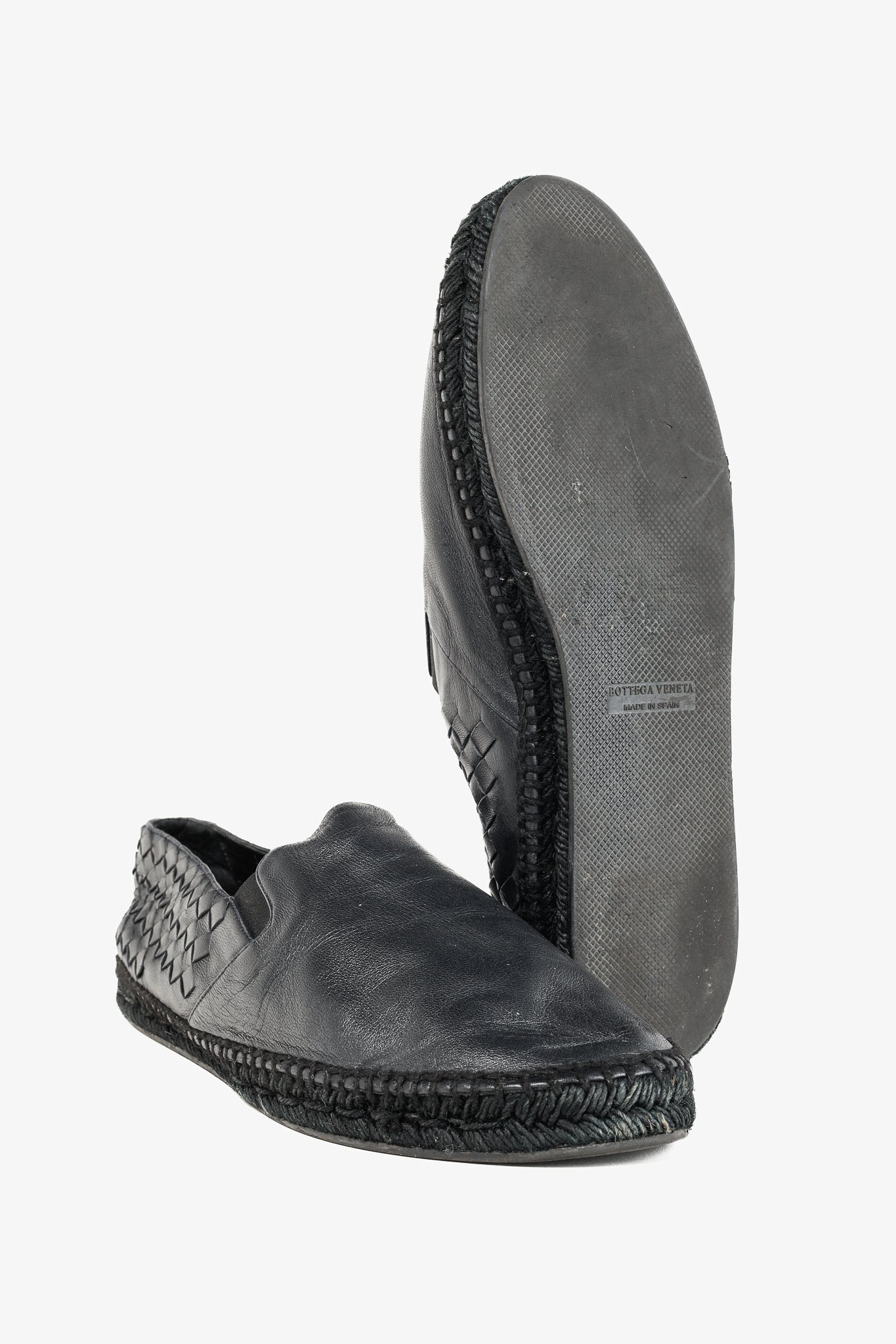 Bottega Veneta Woven Black Leather Espadrille