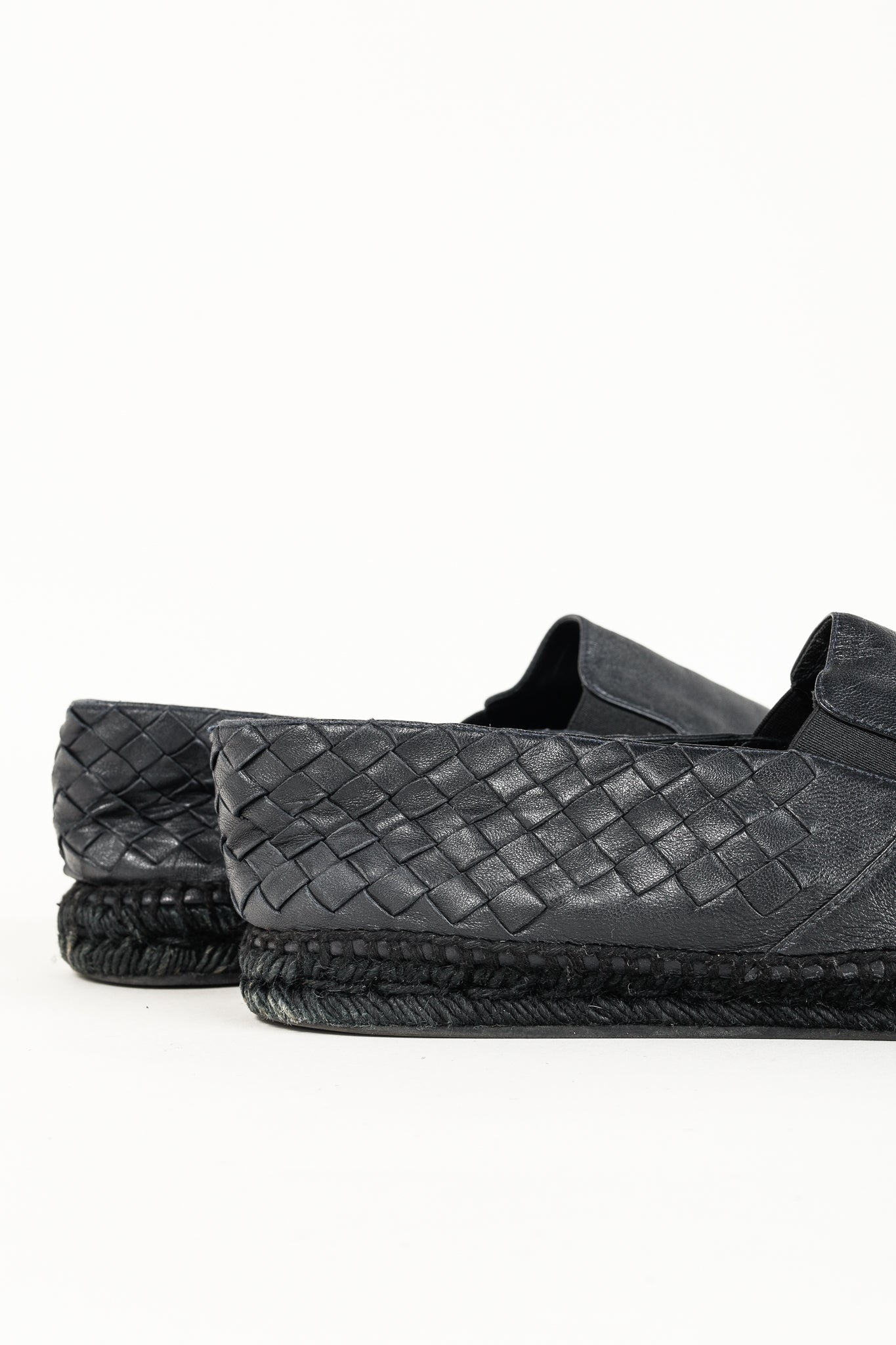 Bottega Veneta Woven Black Leather Espadrille