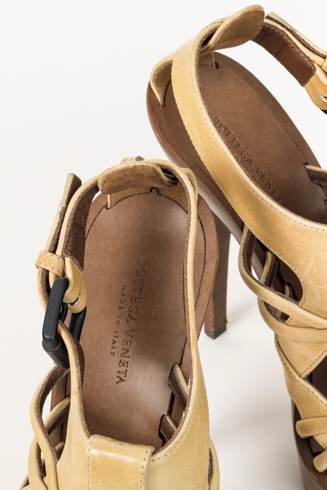 Bottega Veneta Brown Khaki Cage Wooden Platform Stiletto Sandal