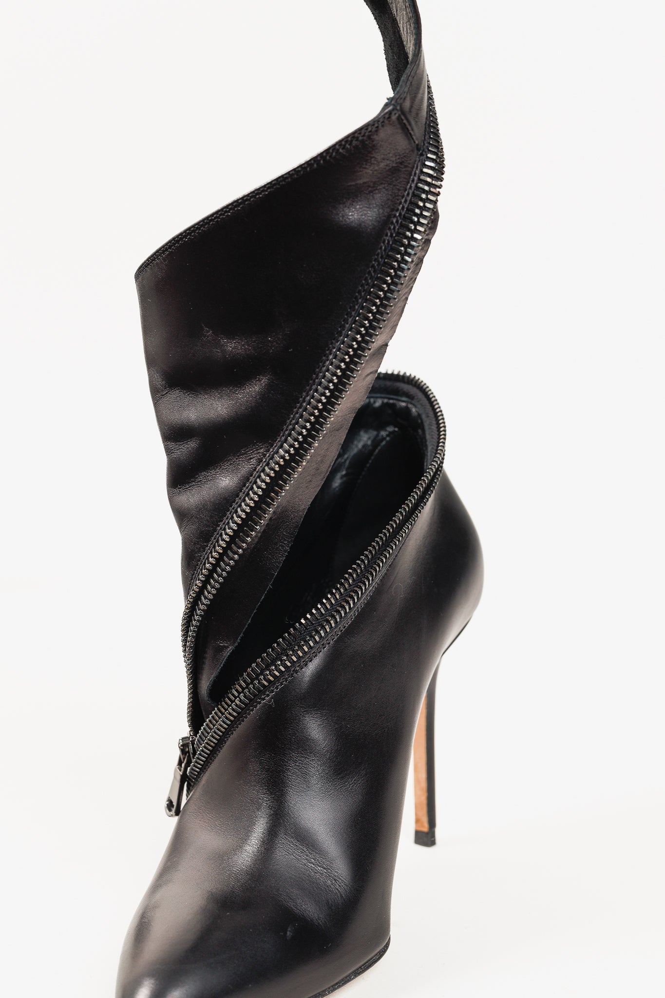 Brian Atwood Nebula Black Tumbled Nubuck Leather Zip-Detail Pointed-Toe Booties