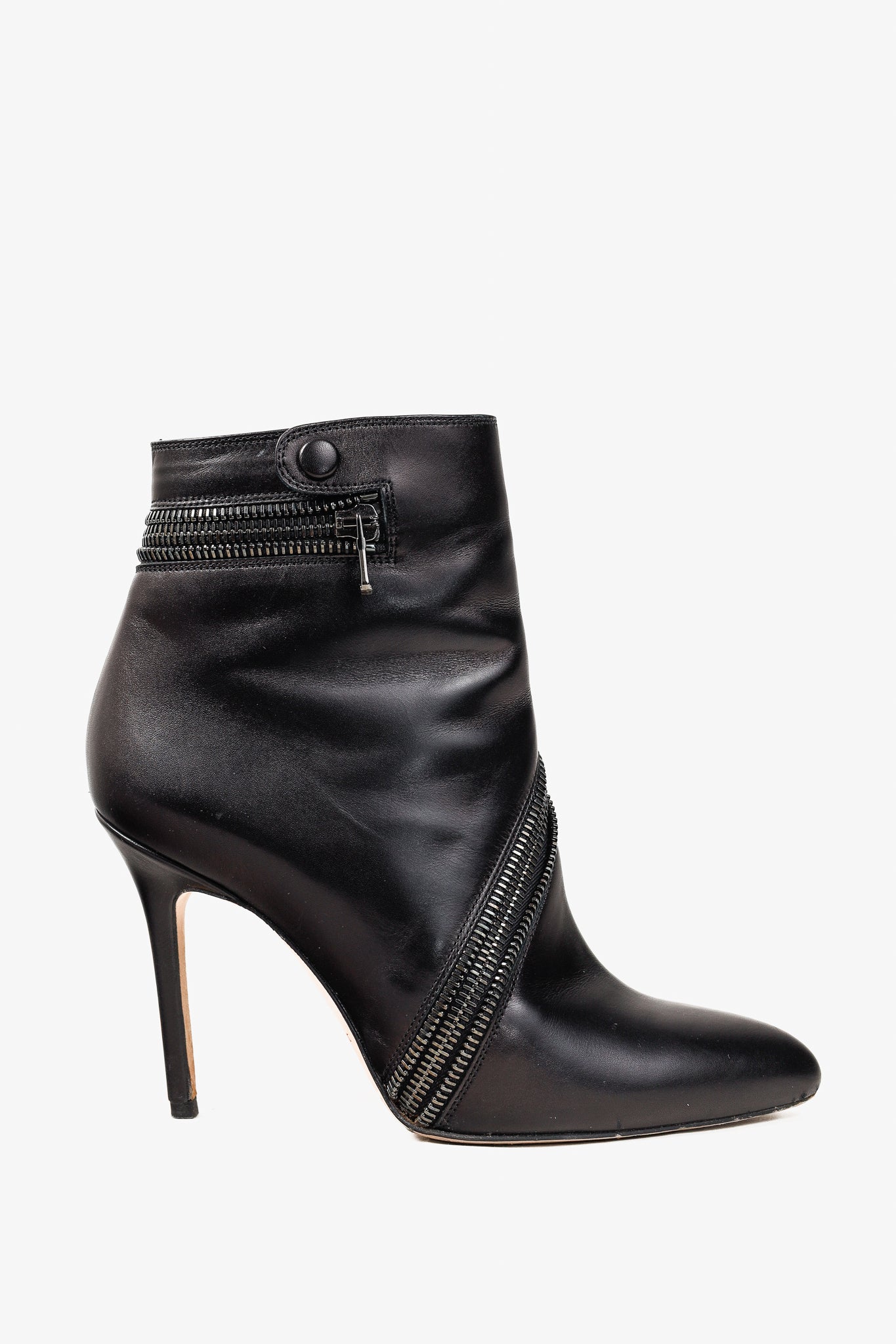 Brian Atwood Nebula Black Tumbled Nubuck Leather Zip-Detail Pointed-Toe Booties