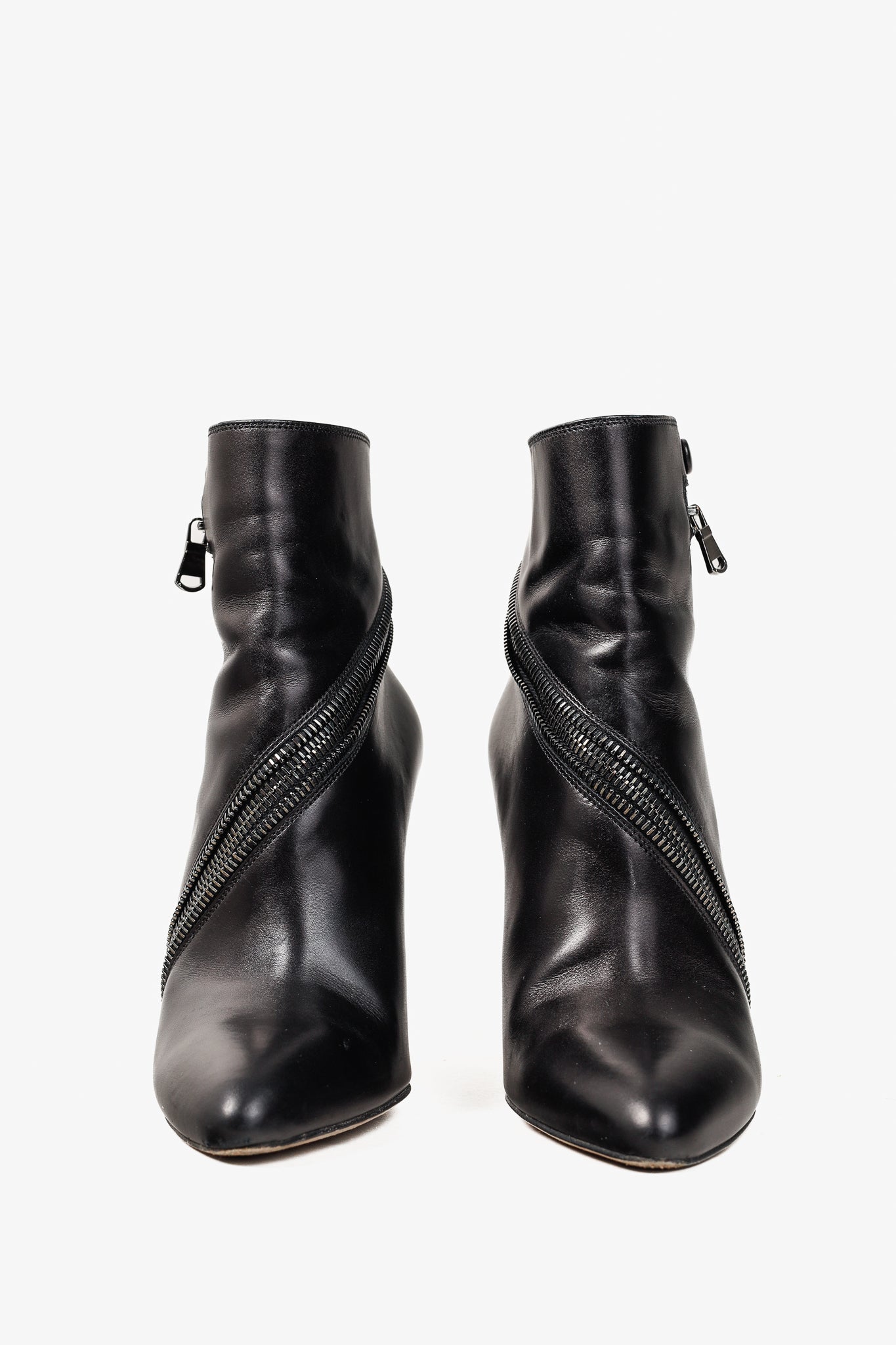 Brian Atwood Nebula Black Tumbled Nubuck Leather Zip-Detail Pointed-Toe Booties