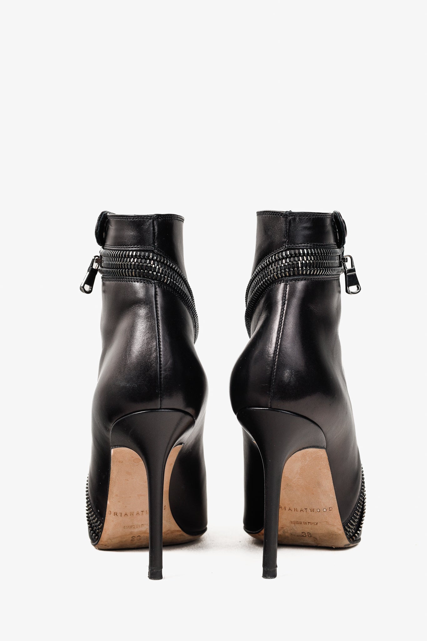 Brian Atwood Nebula Black Tumbled Nubuck Leather Zip-Detail Pointed-Toe Booties