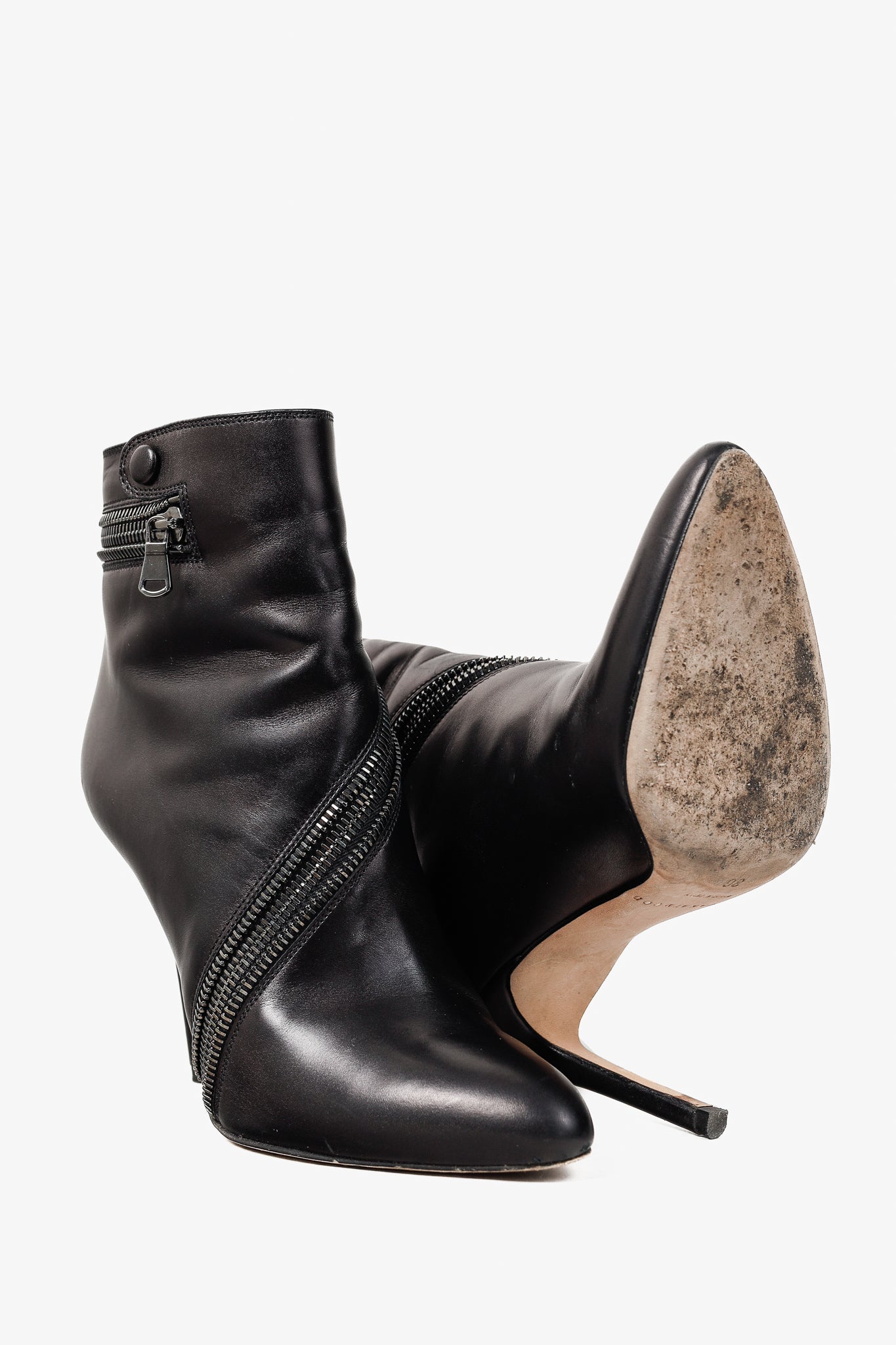 Brian Atwood Nebula Black Tumbled Nubuck Leather Zip-Detail Pointed-Toe Booties