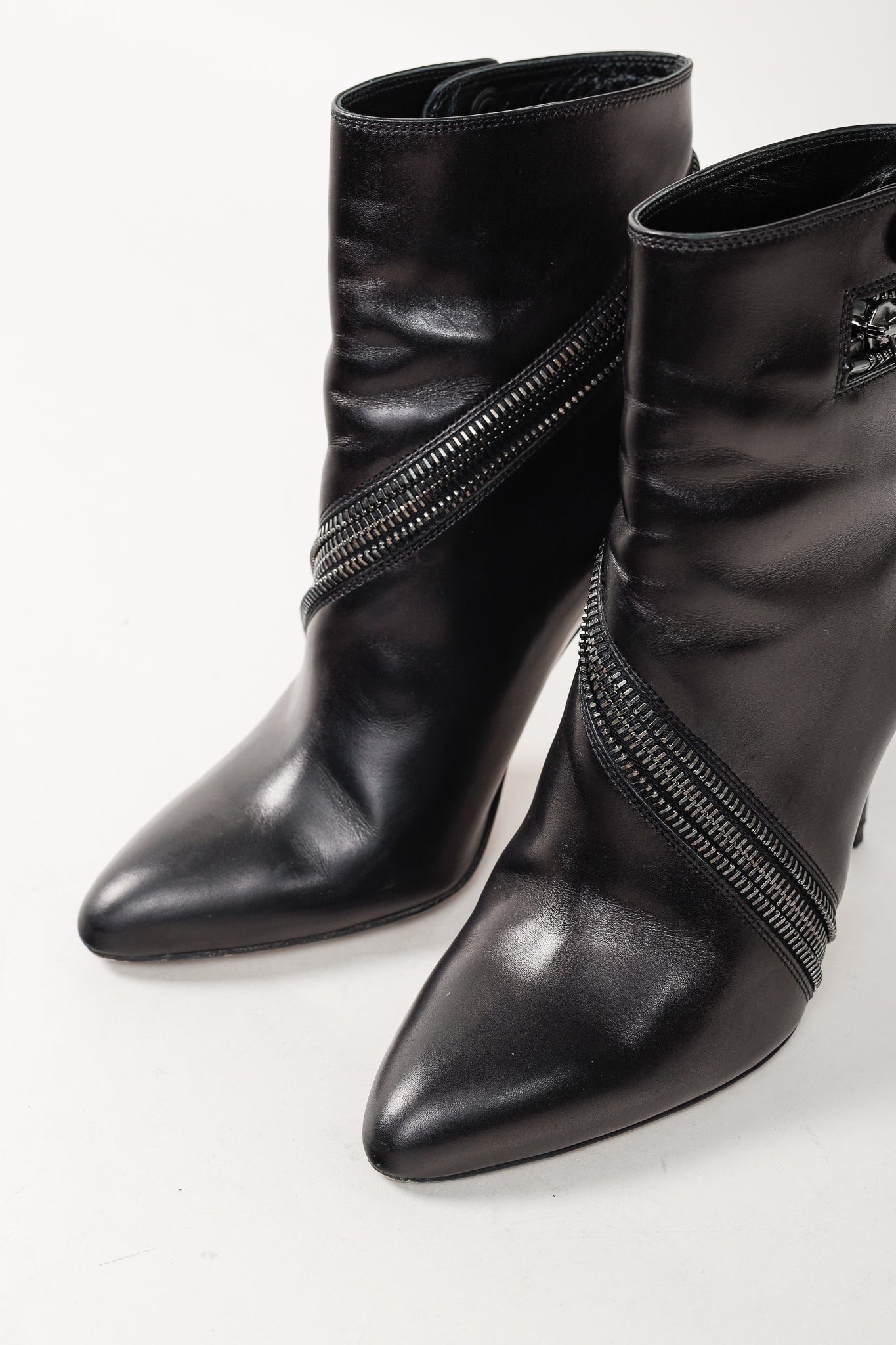 Brian Atwood Nebula Black Tumbled Nubuck Leather Zip-Detail Pointed-Toe Booties