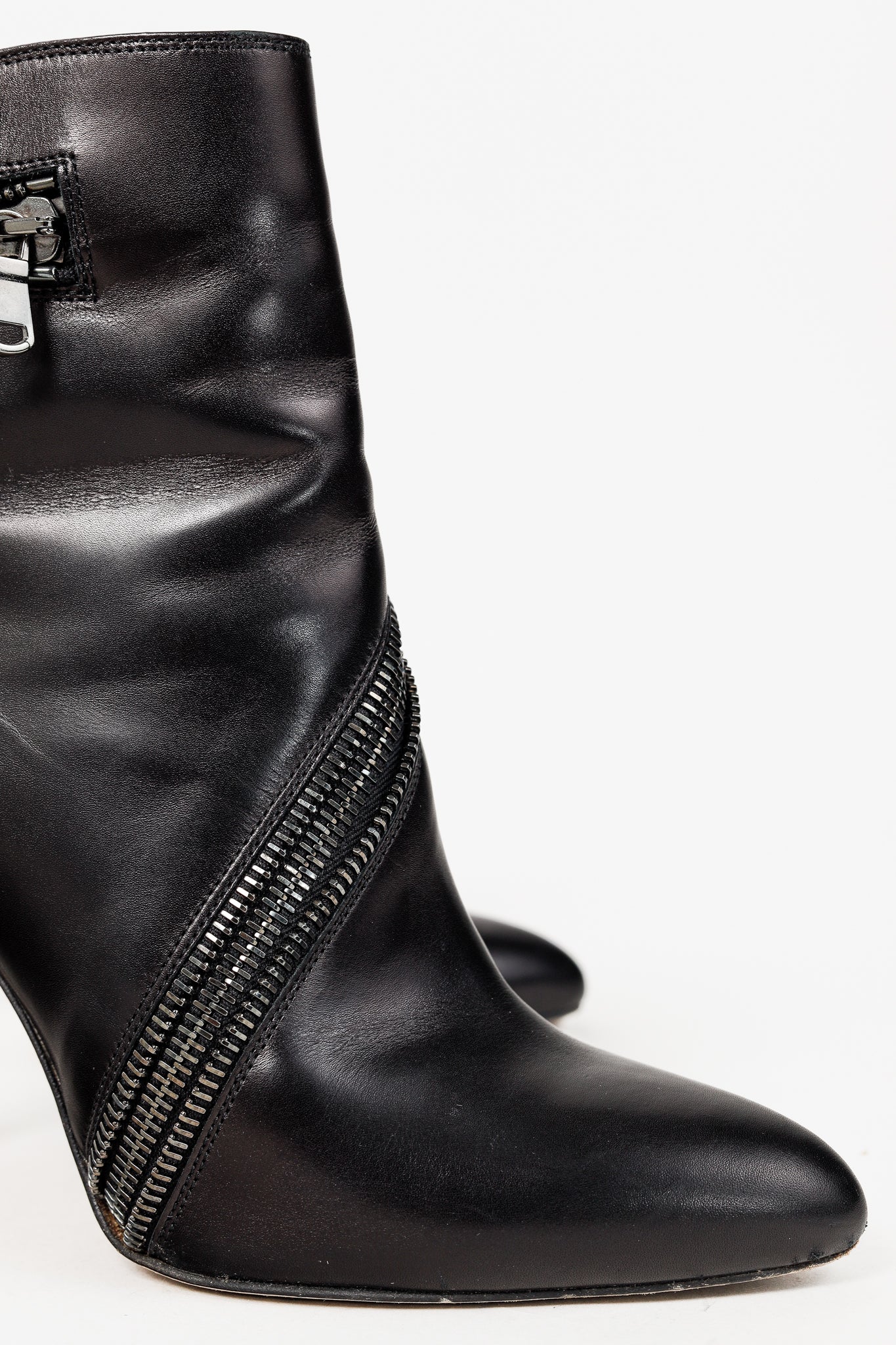 Brian Atwood Nebula Black Tumbled Nubuck Leather Zip-Detail Pointed-Toe Booties
