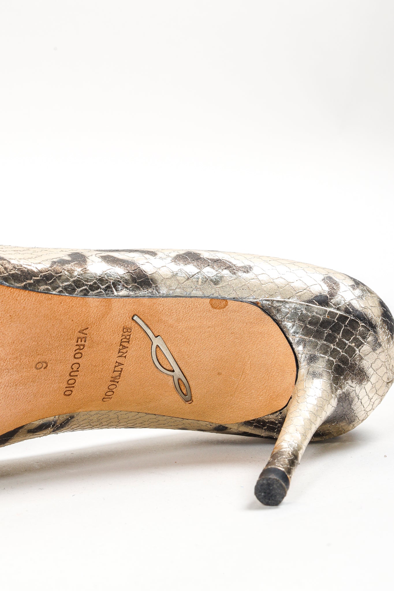 Brian Atwood Gold Snakeskin Pumps