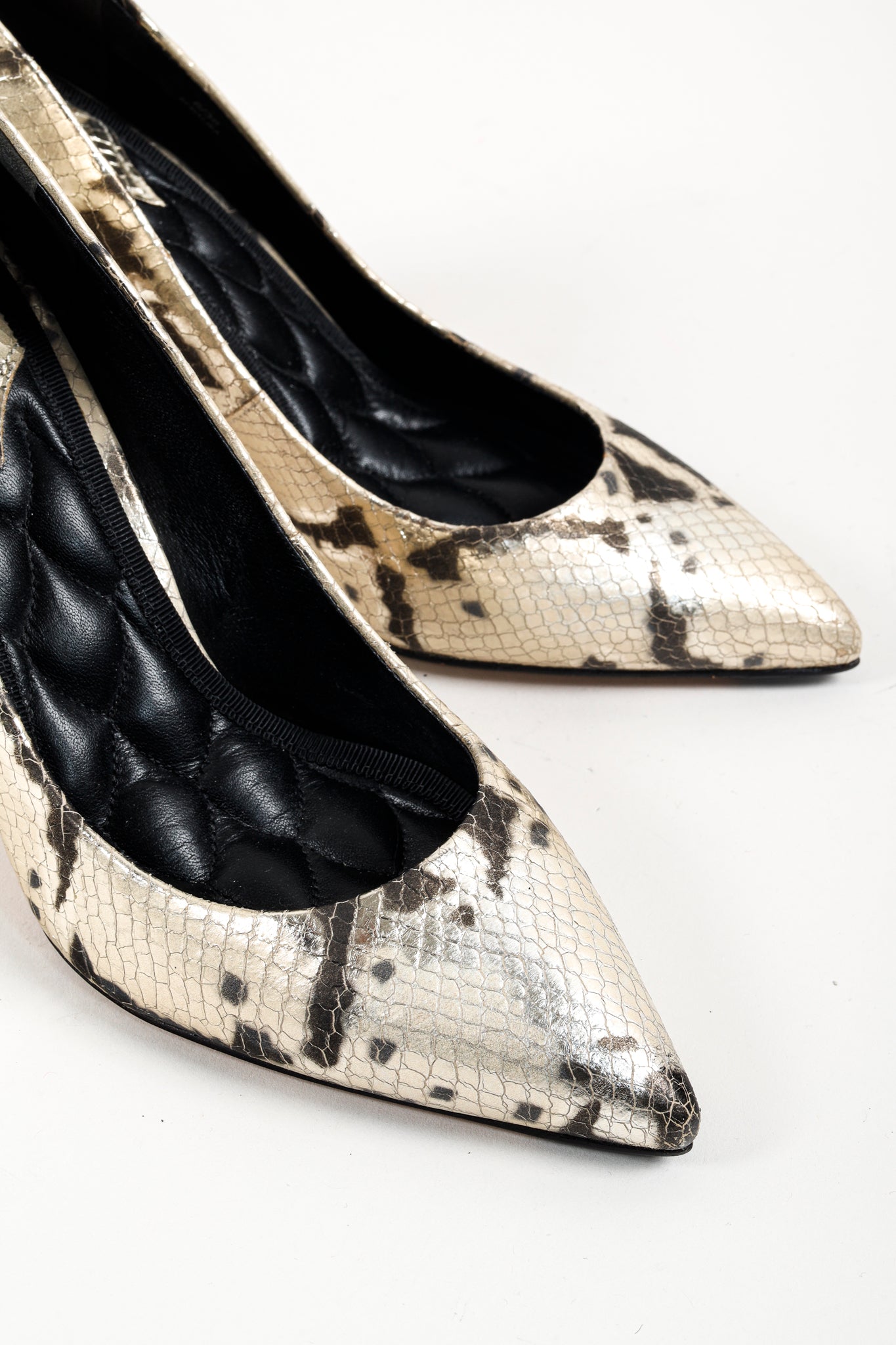 Brian Atwood Gold Snakeskin Pumps