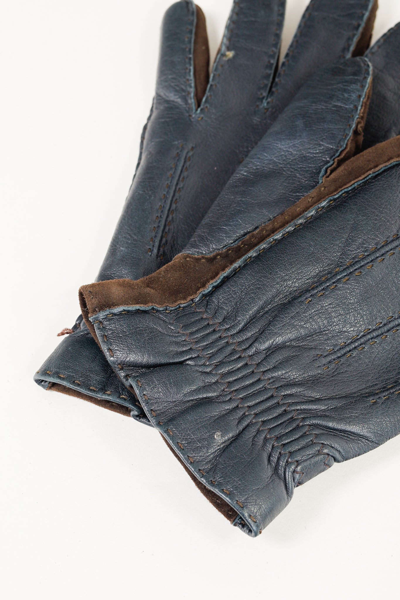 Brunello Cucinelli Navy & Brown Leather Two-Tone Gloves
