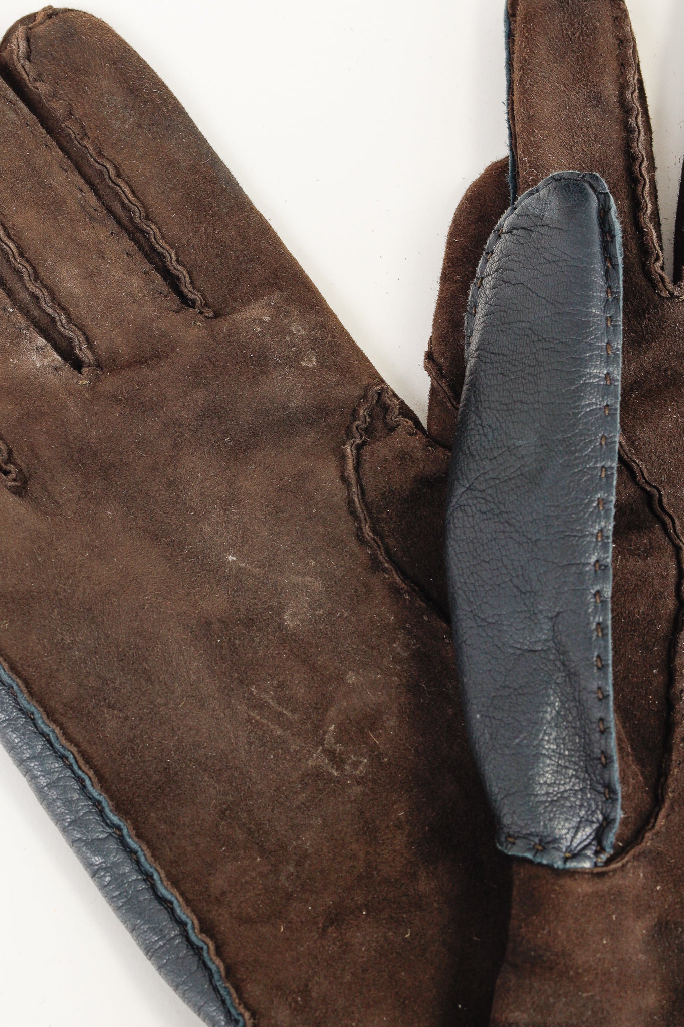 Brunello Cucinelli Navy & Brown Leather Two-Tone Gloves