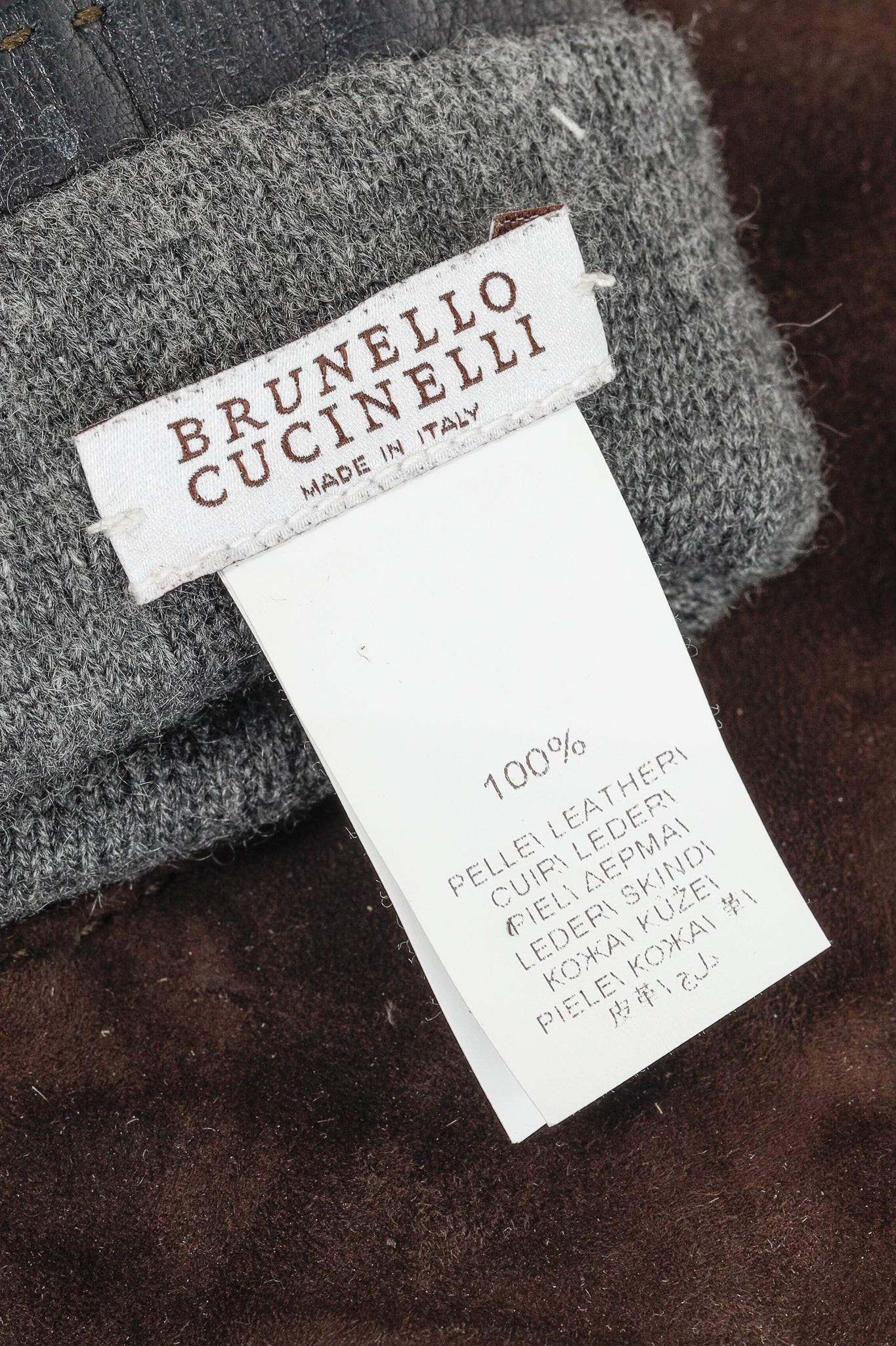 Brunello Cucinelli Navy & Brown Leather Two-Tone Gloves