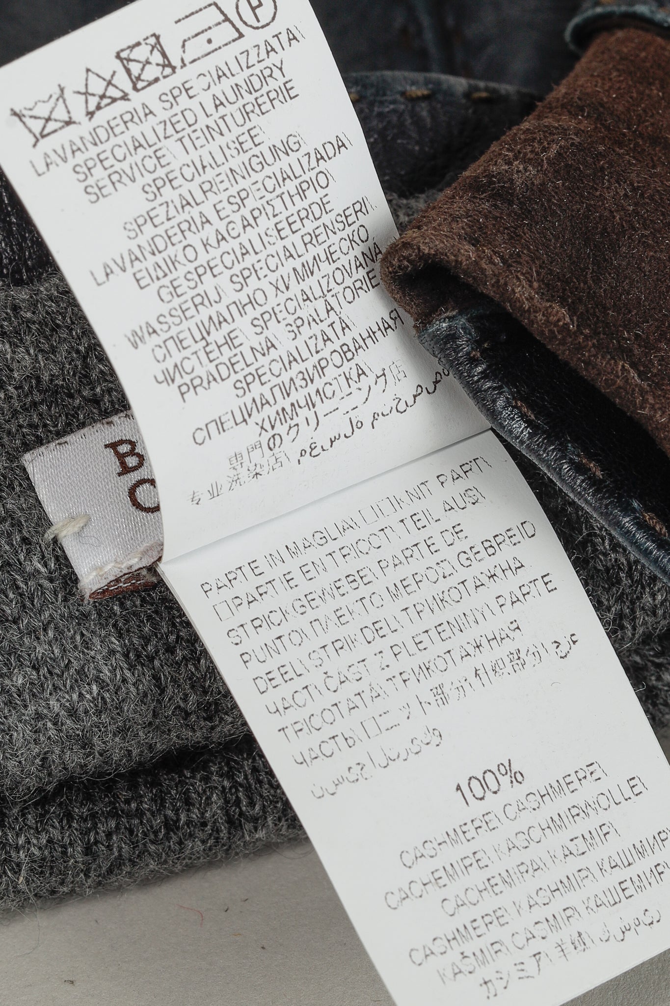 Brunello Cucinelli Navy & Brown Leather Two-Tone Gloves