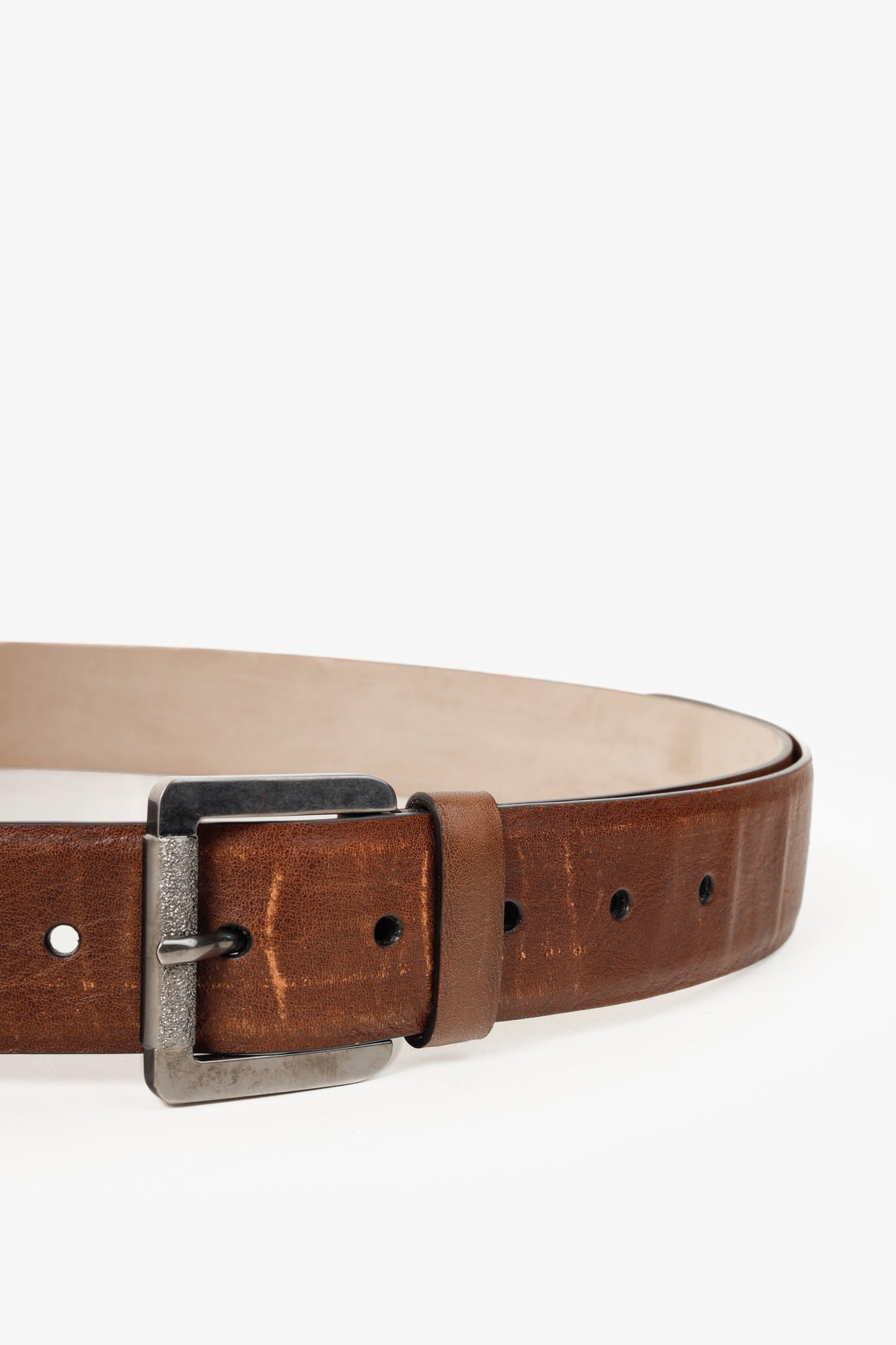 Brunello Cucinelli Square Ornate Buckle Brown Belt