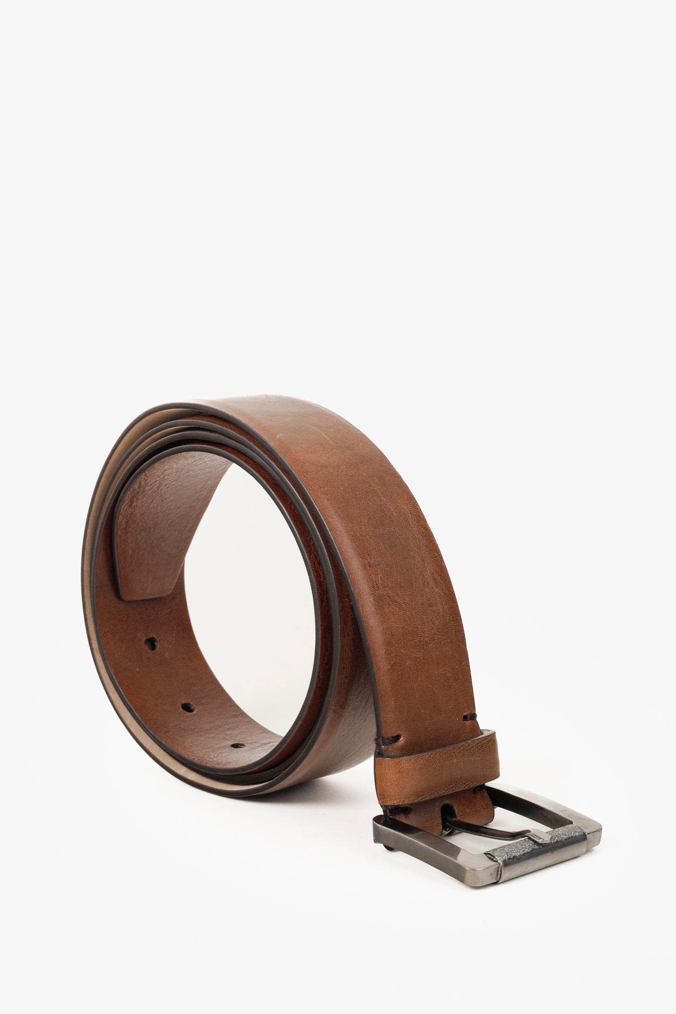 Brunello Cucinelli Square Ornate Buckle Brown Belt