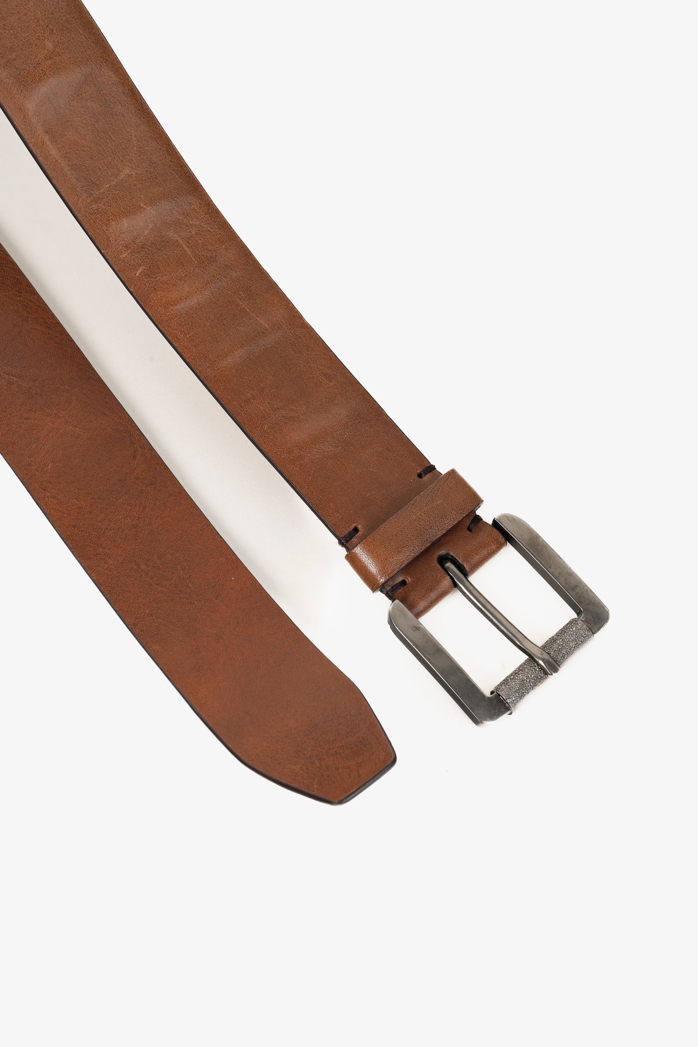Brunello Cucinelli Square Ornate Buckle Brown Belt