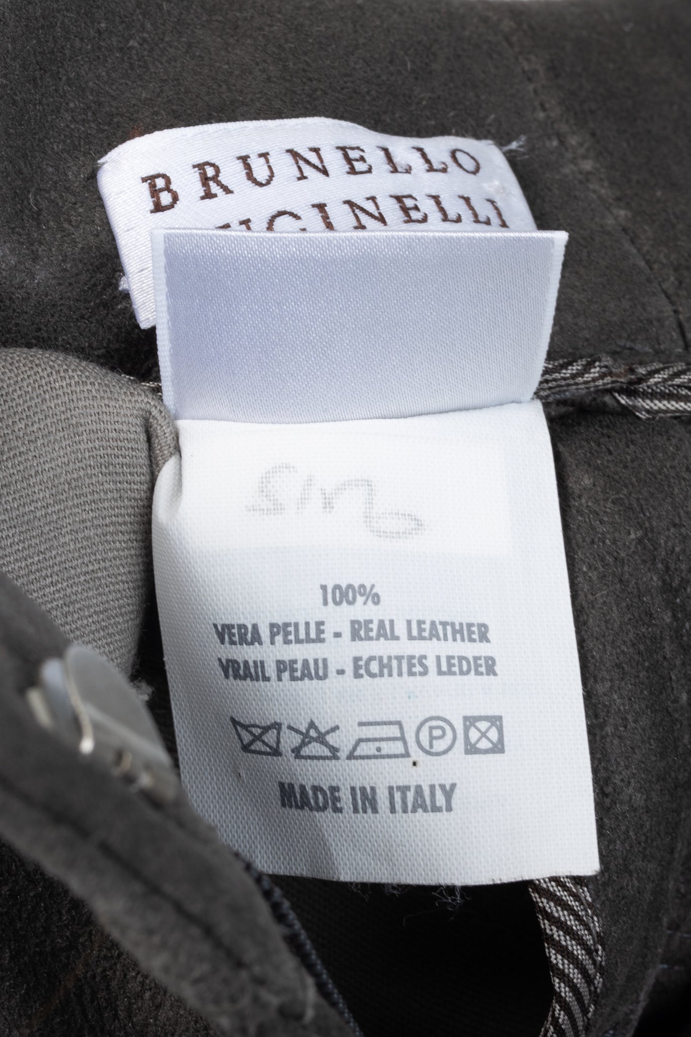 Brunello Cucinelli Grey Leather Panelled Skinny Pants