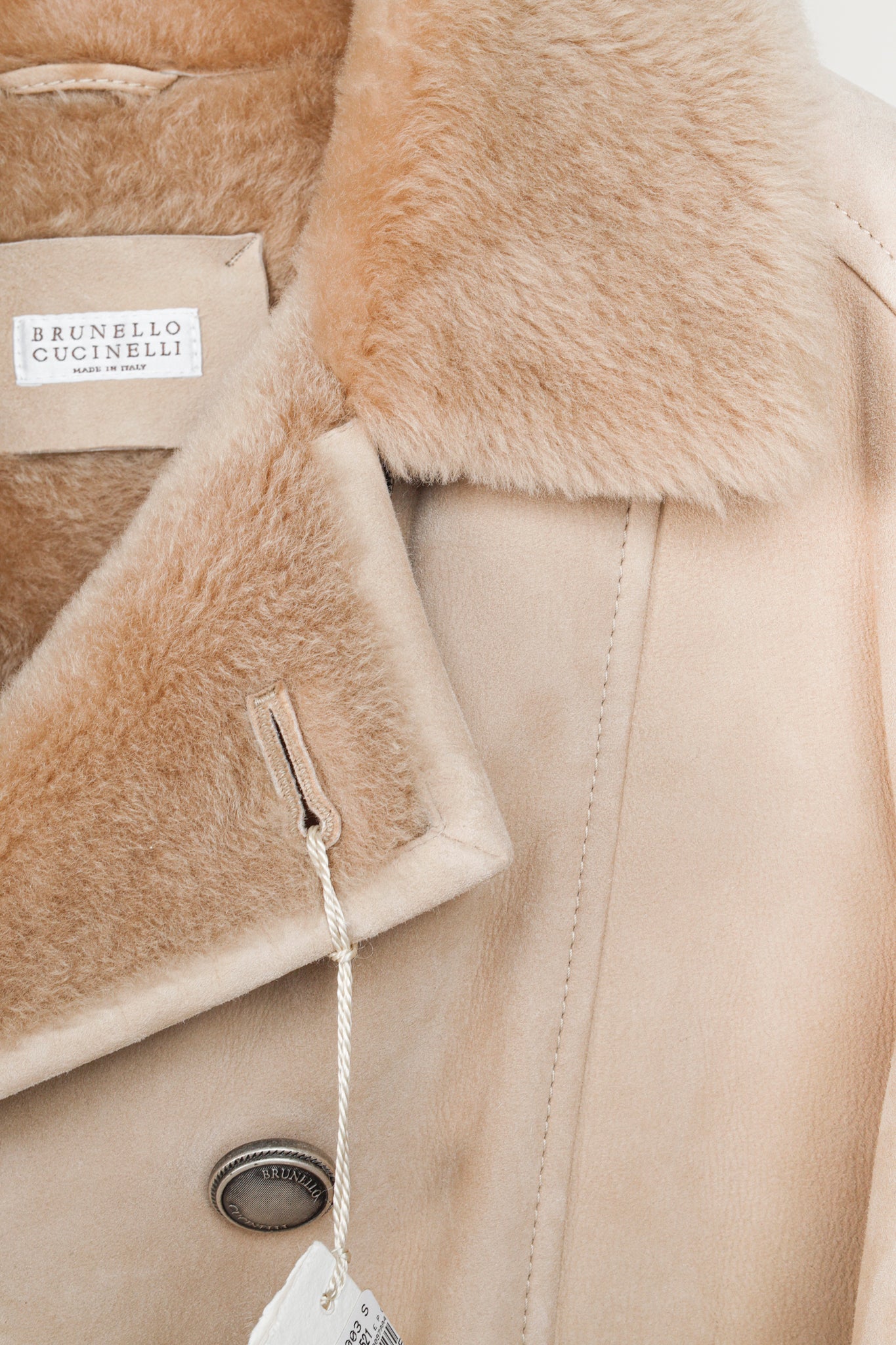 Brunello Cucinelli Beige Sherpa Sheepskin Fur Peacoat