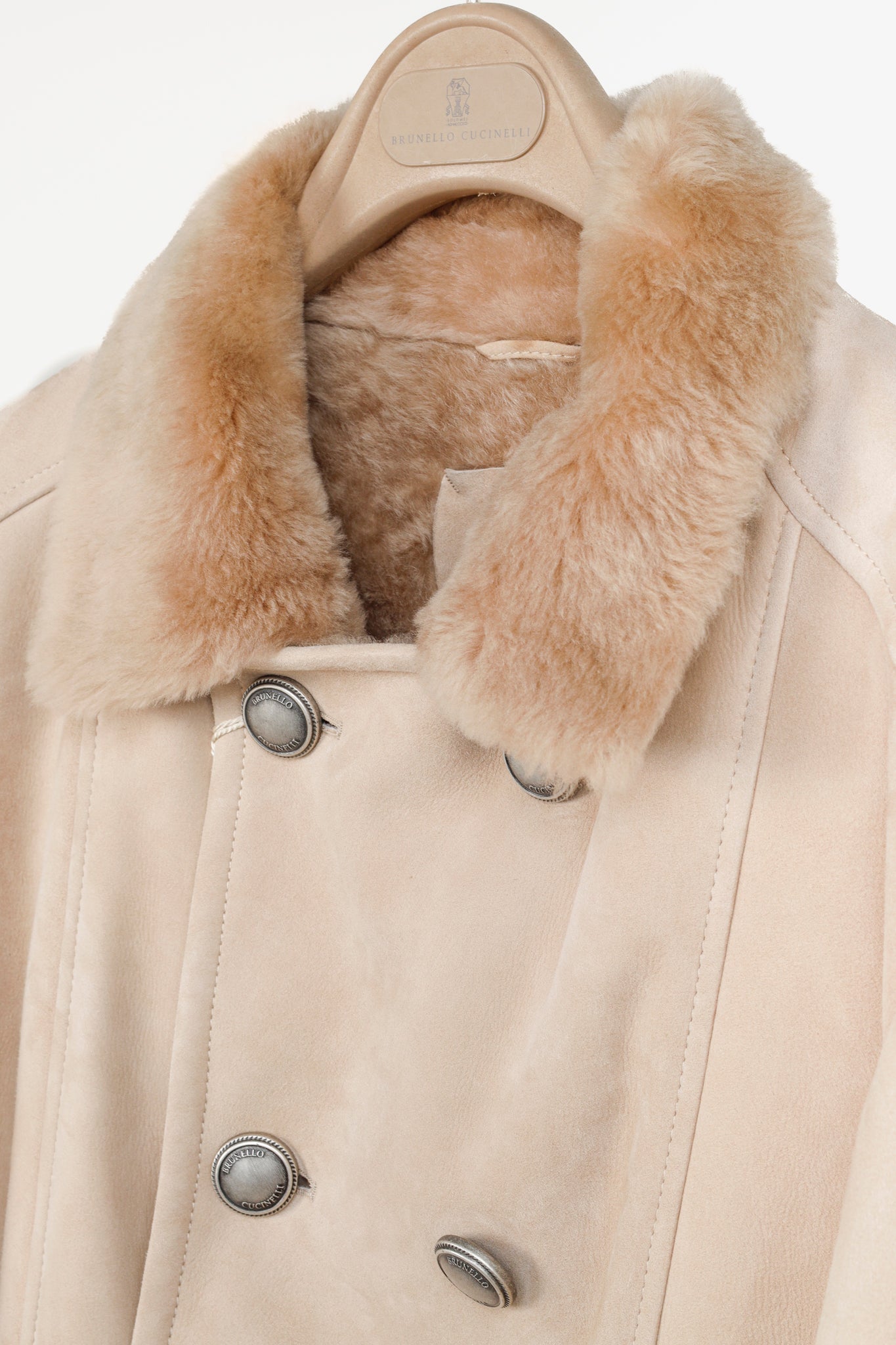 Brunello Cucinelli Beige Sherpa Sheepskin Fur Peacoat