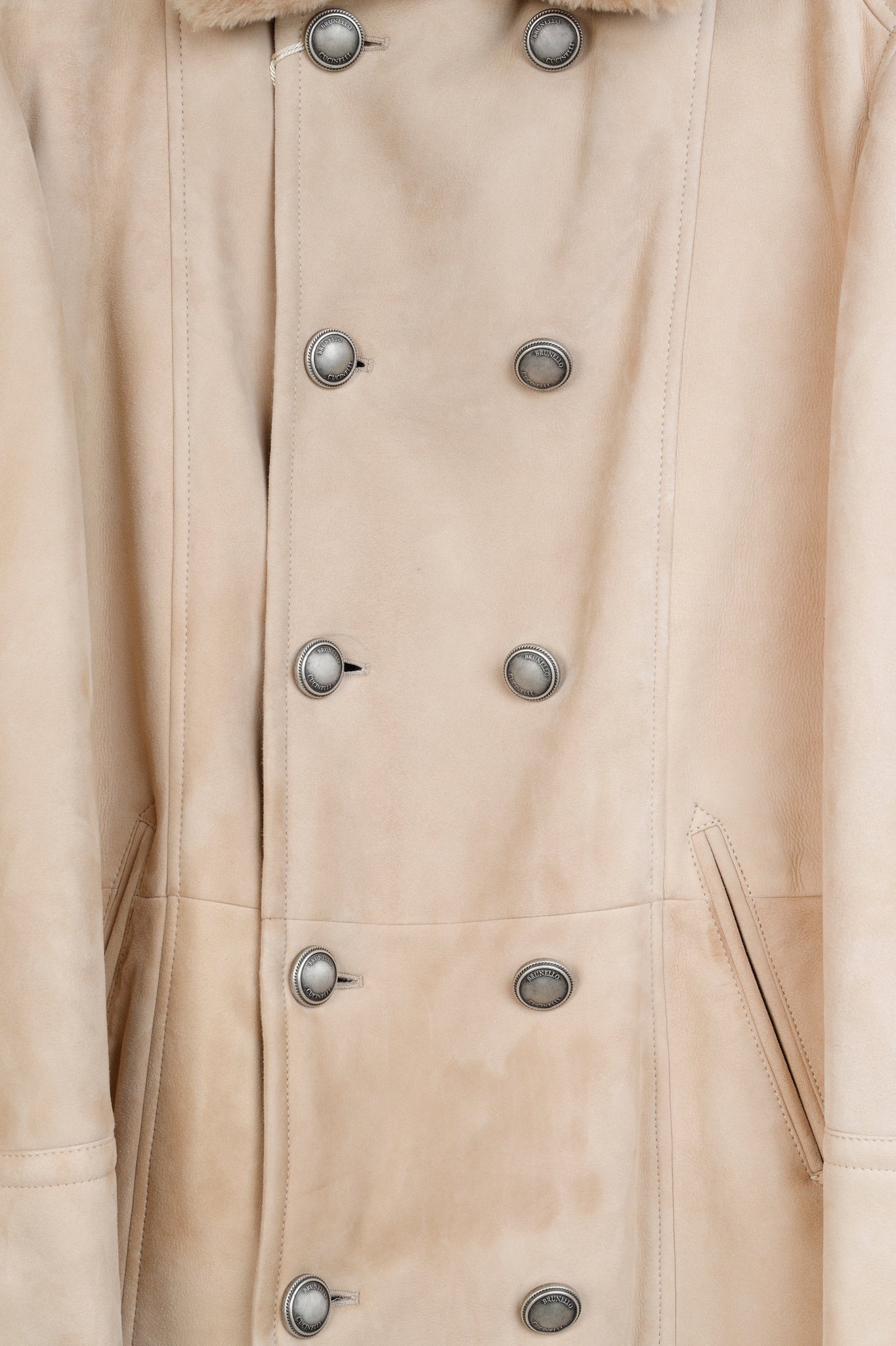 Brunello Cucinelli Beige Sherpa Sheepskin Fur Peacoat