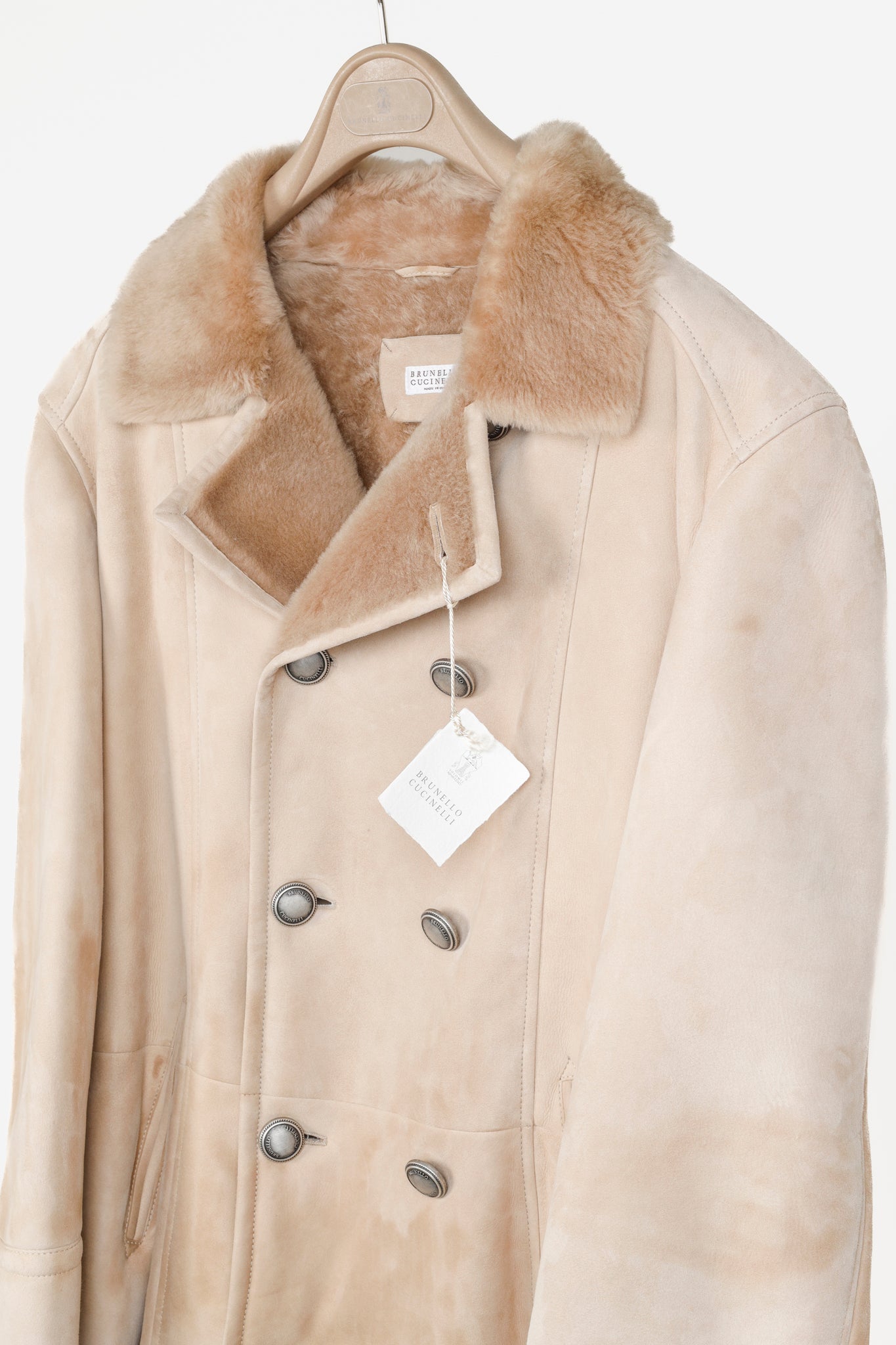 Brunello Cucinelli Beige Sherpa Sheepskin Fur Peacoat