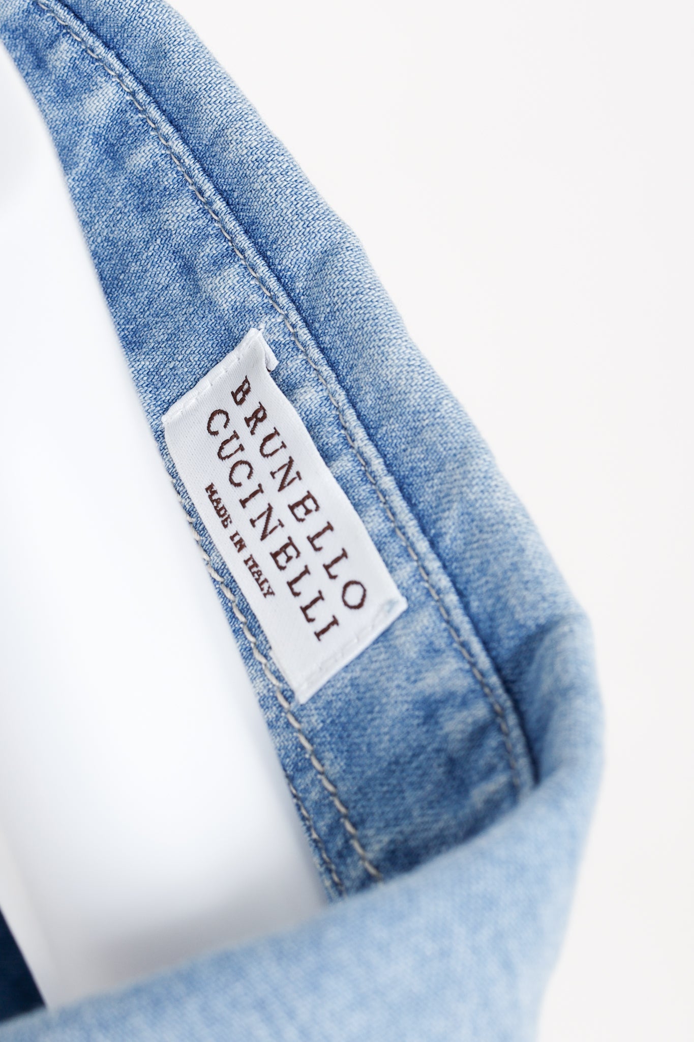 Brunello Cucinelli SS/22 Blue Monili-Trim Button-Down Long-Sleeved Denim Shirt