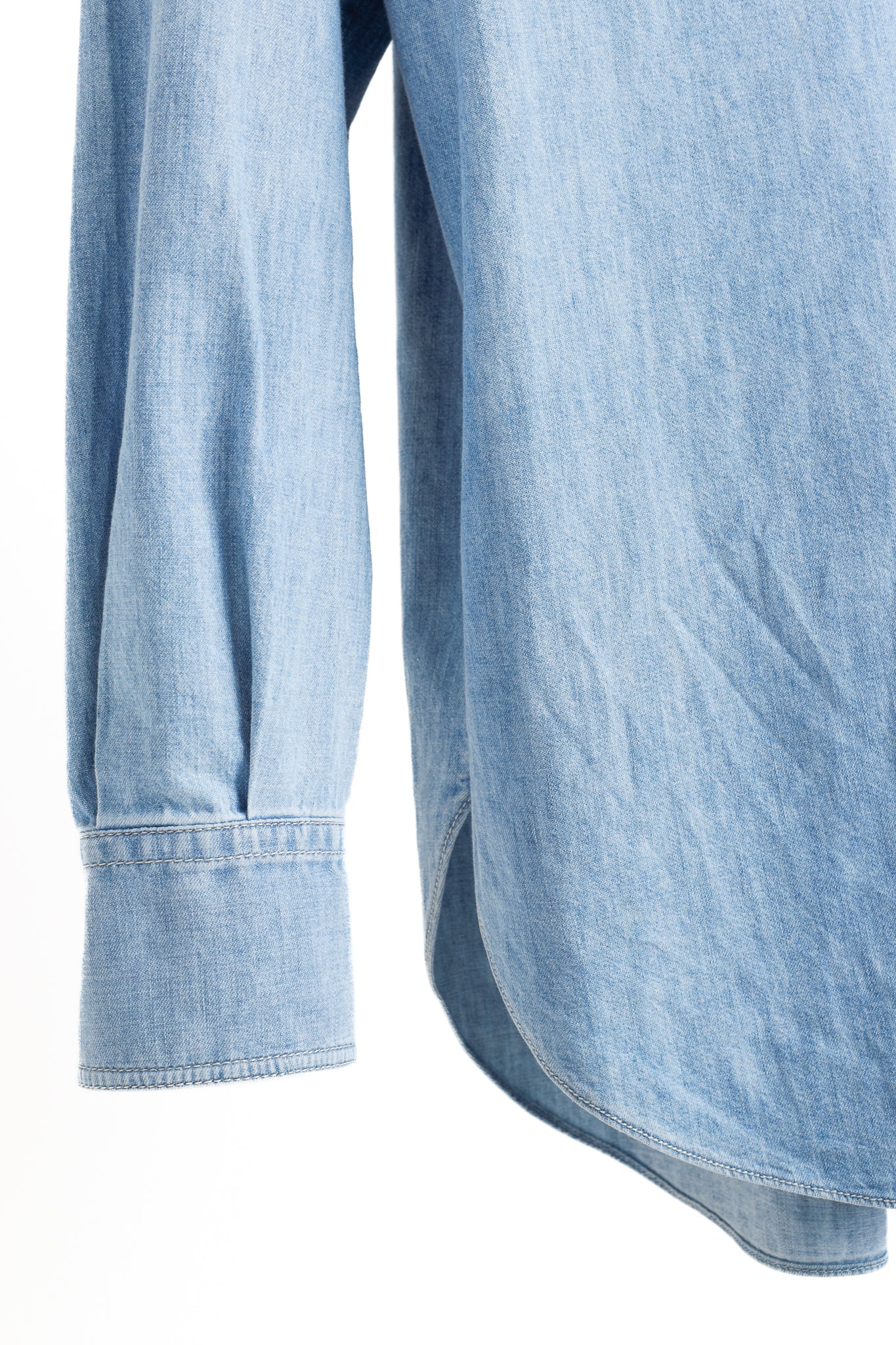 Brunello Cucinelli SS/22 Blue Monili-Trim Button-Down Long-Sleeved Denim Shirt