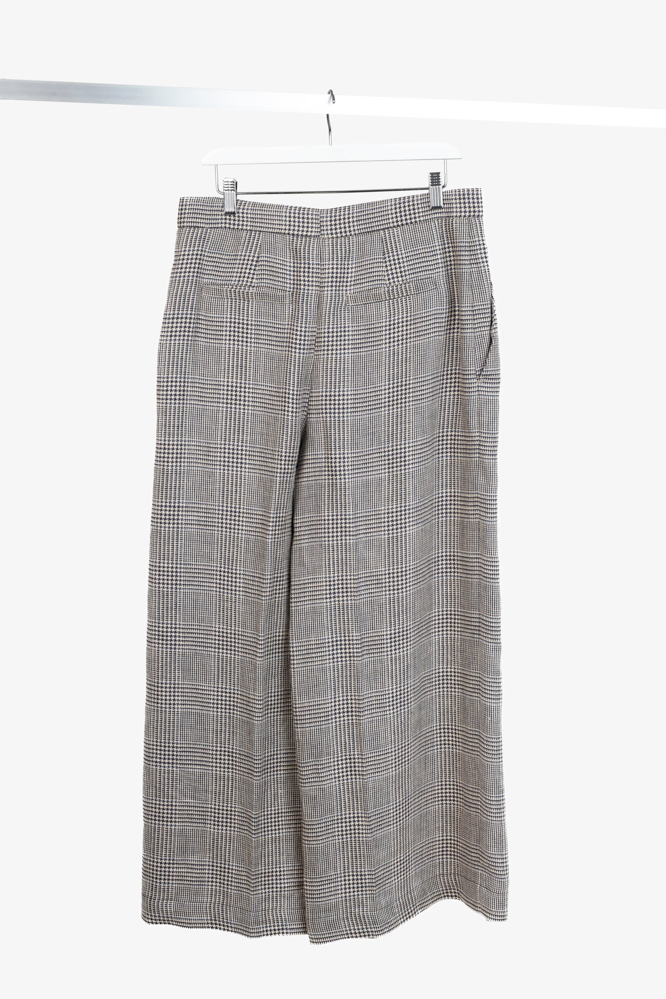 Brunello Cucinelli Black Grey Houndstooth Linen Wide-Leg Trouser