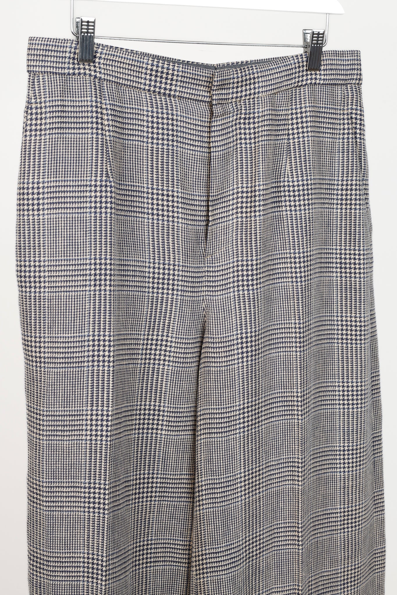 Brunello Cucinelli Black Grey Houndstooth Linen Wide-Leg Trouser