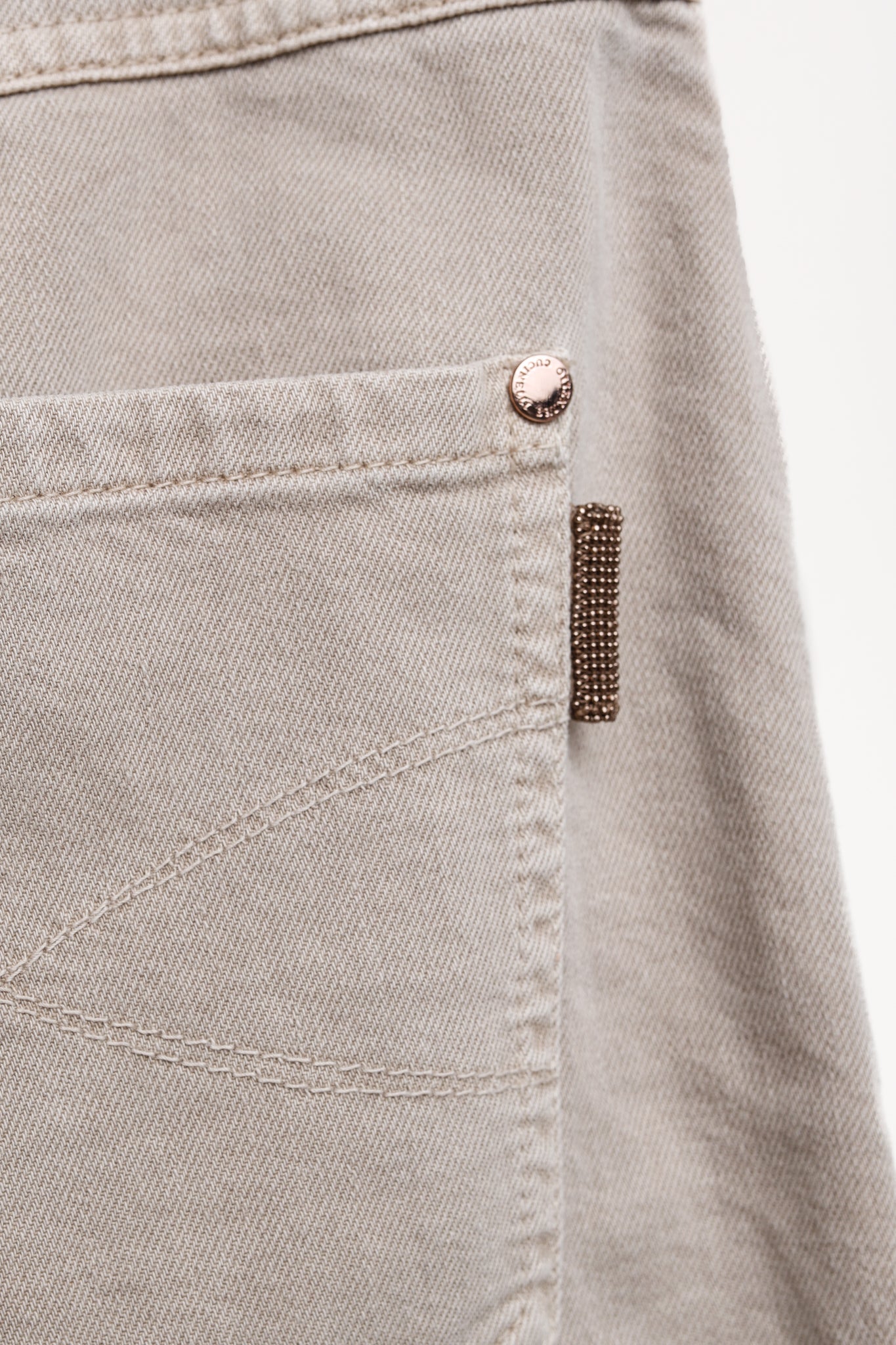 Brunello Cucinelli AW/23 Beige Monili-Beaded Mid-Rise Straight Leg Jeans
