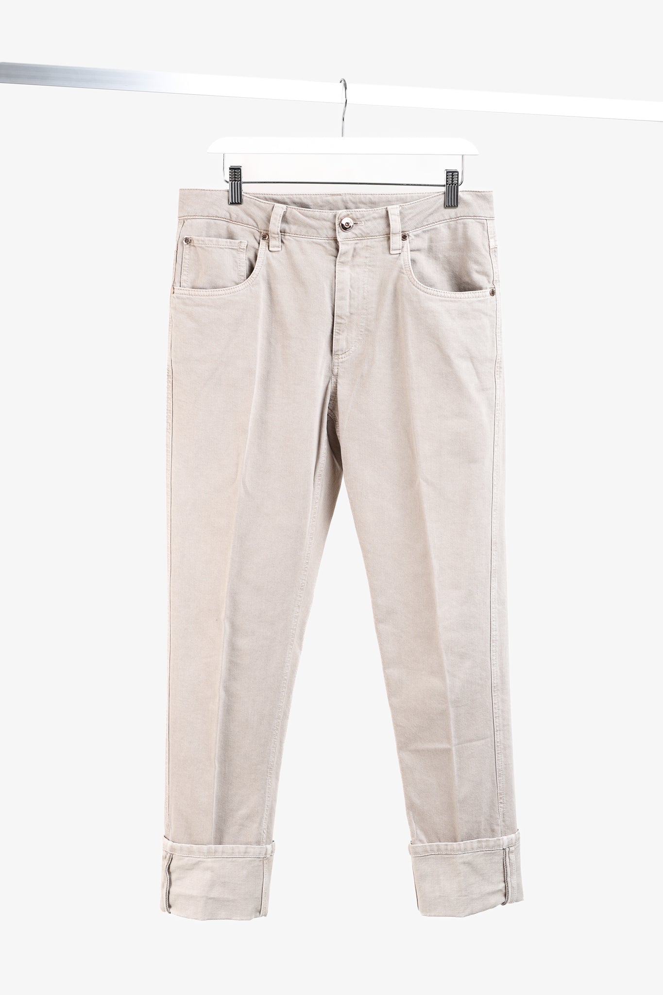 Brunello Cucinelli AW/23 Beige Monili-Beaded Mid-Rise Straight Leg Jeans