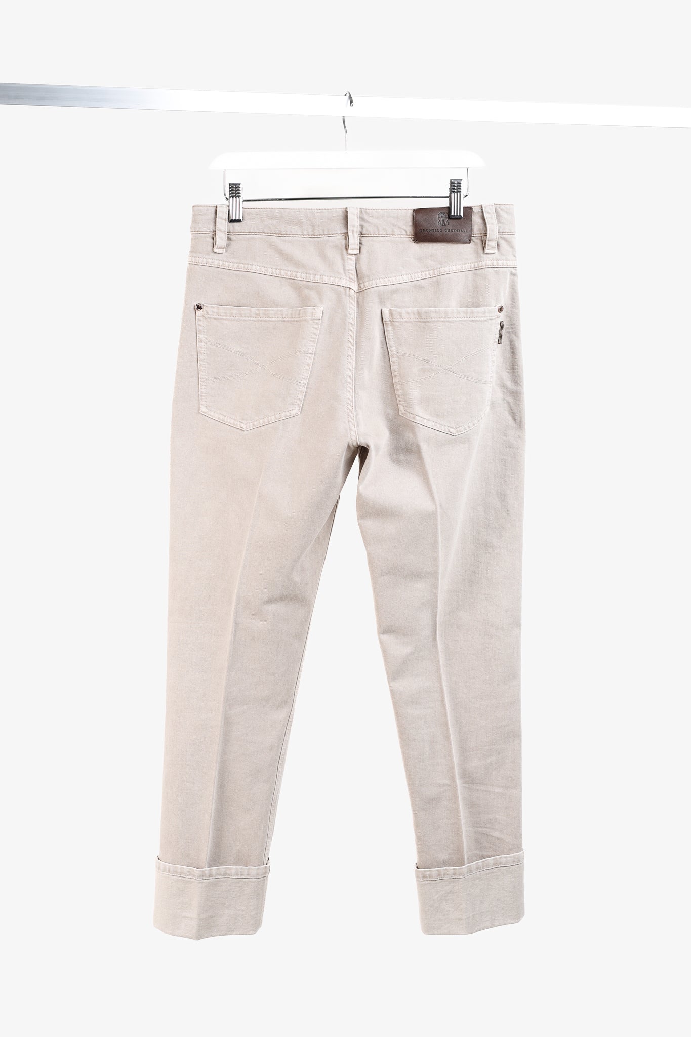Brunello Cucinelli AW/23 Beige Monili-Beaded Mid-Rise Straight Leg Jeans