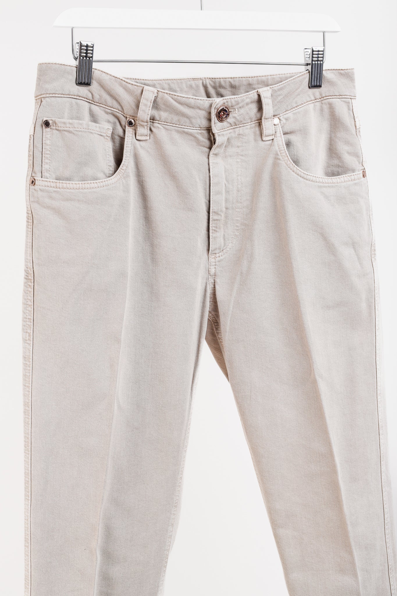 Brunello Cucinelli AW/23 Beige Monili-Beaded Mid-Rise Straight Leg Jeans