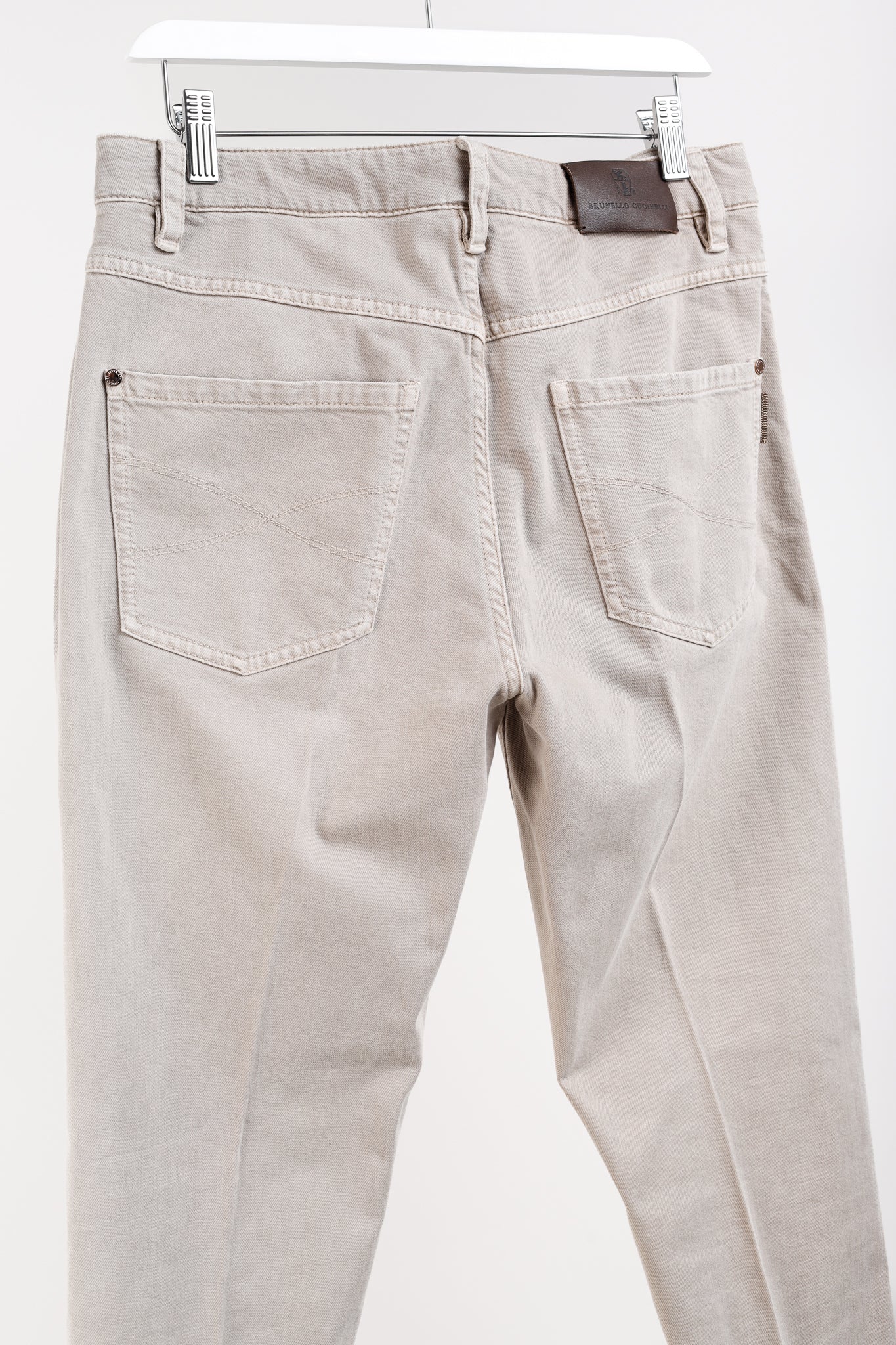 Brunello Cucinelli AW/23 Beige Monili-Beaded Mid-Rise Straight Leg Jeans