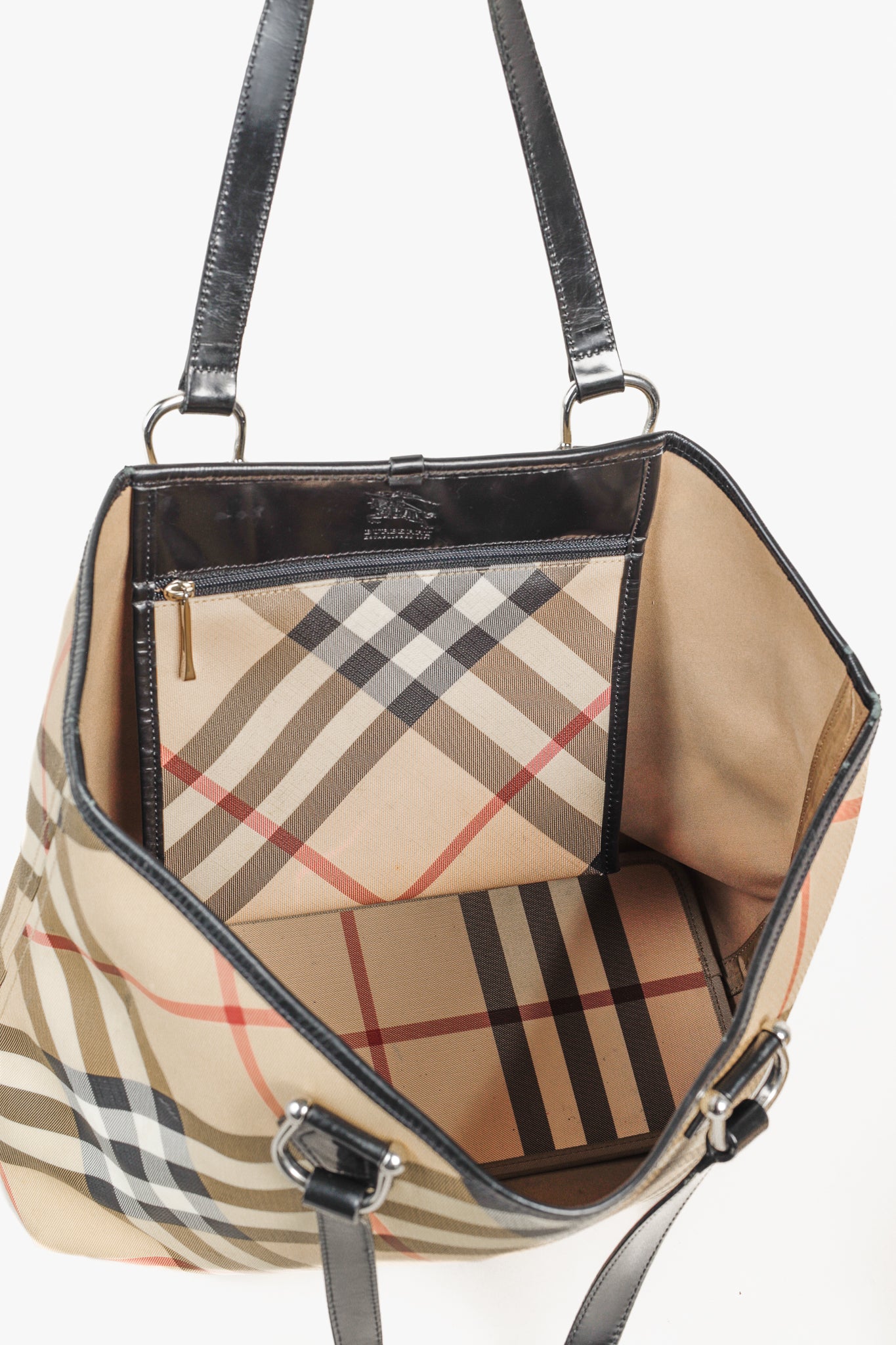 Burberry Nova Check Leather-Trimmed Large Shopper Tote