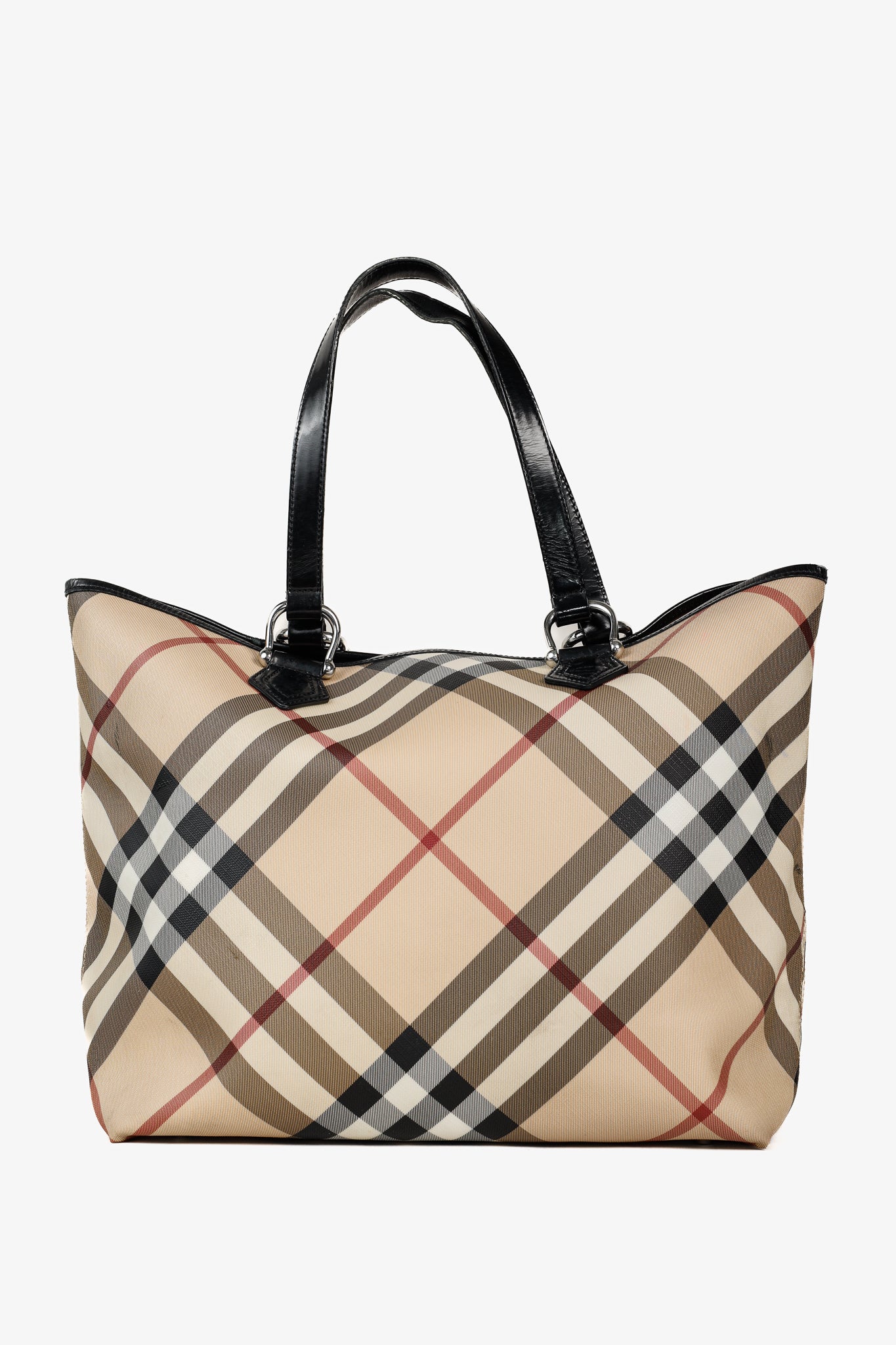 Burberry Nova Check Leather-Trimmed Large Shopper Tote