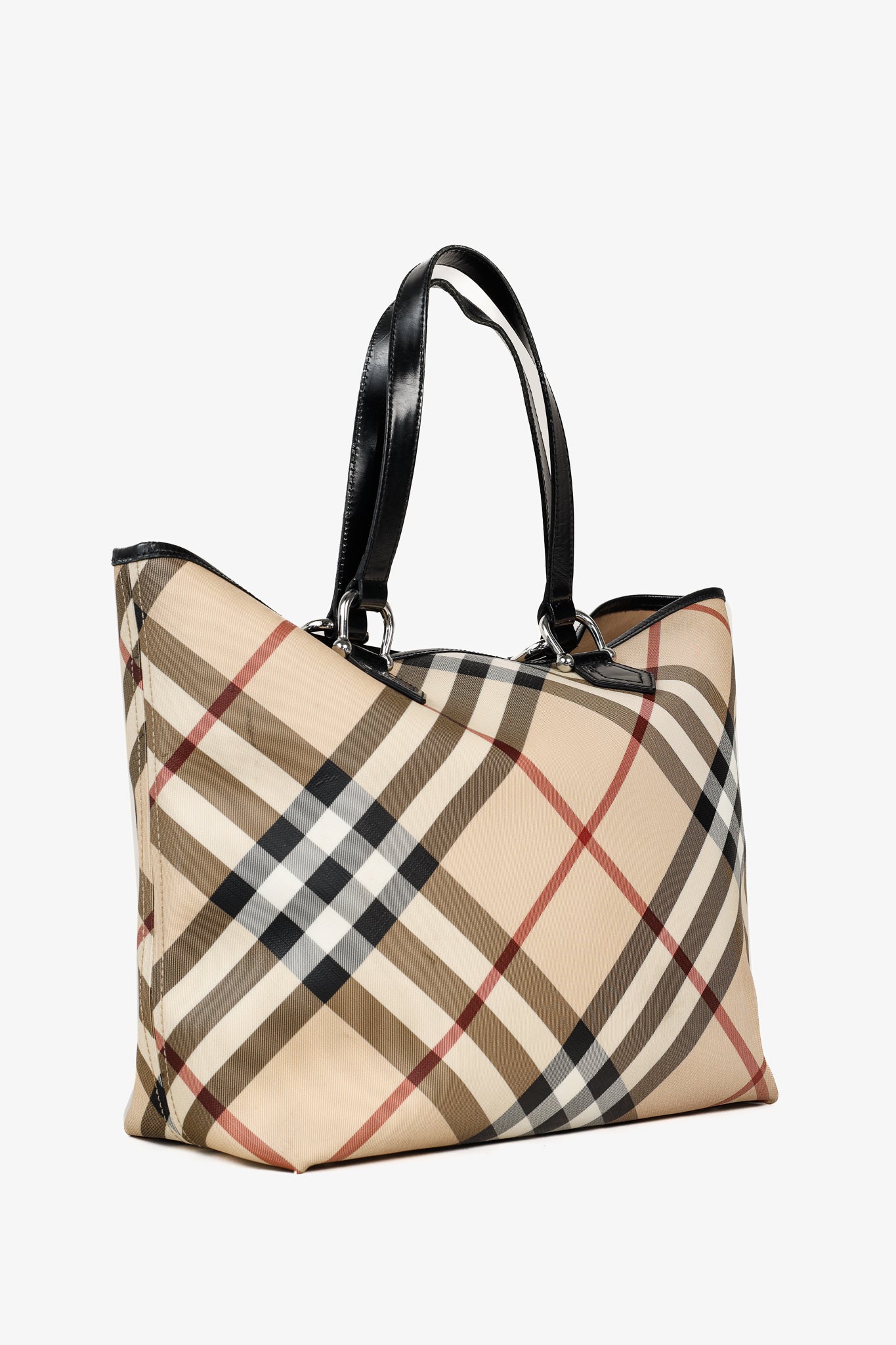 Burberry Nova Check Leather-Trimmed Large Shopper Tote