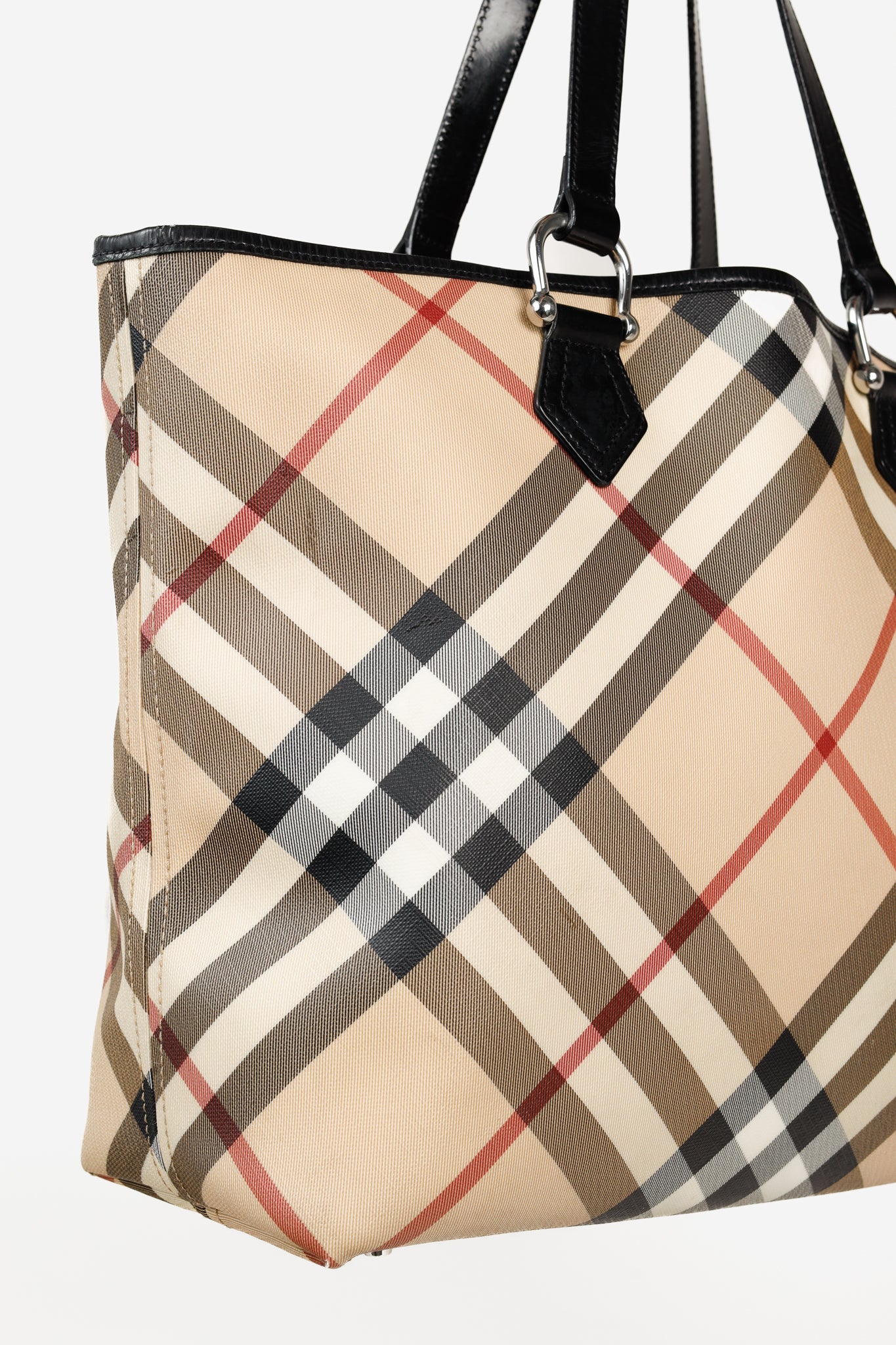 Burberry Nova Check Leather-Trimmed Large Shopper Tote